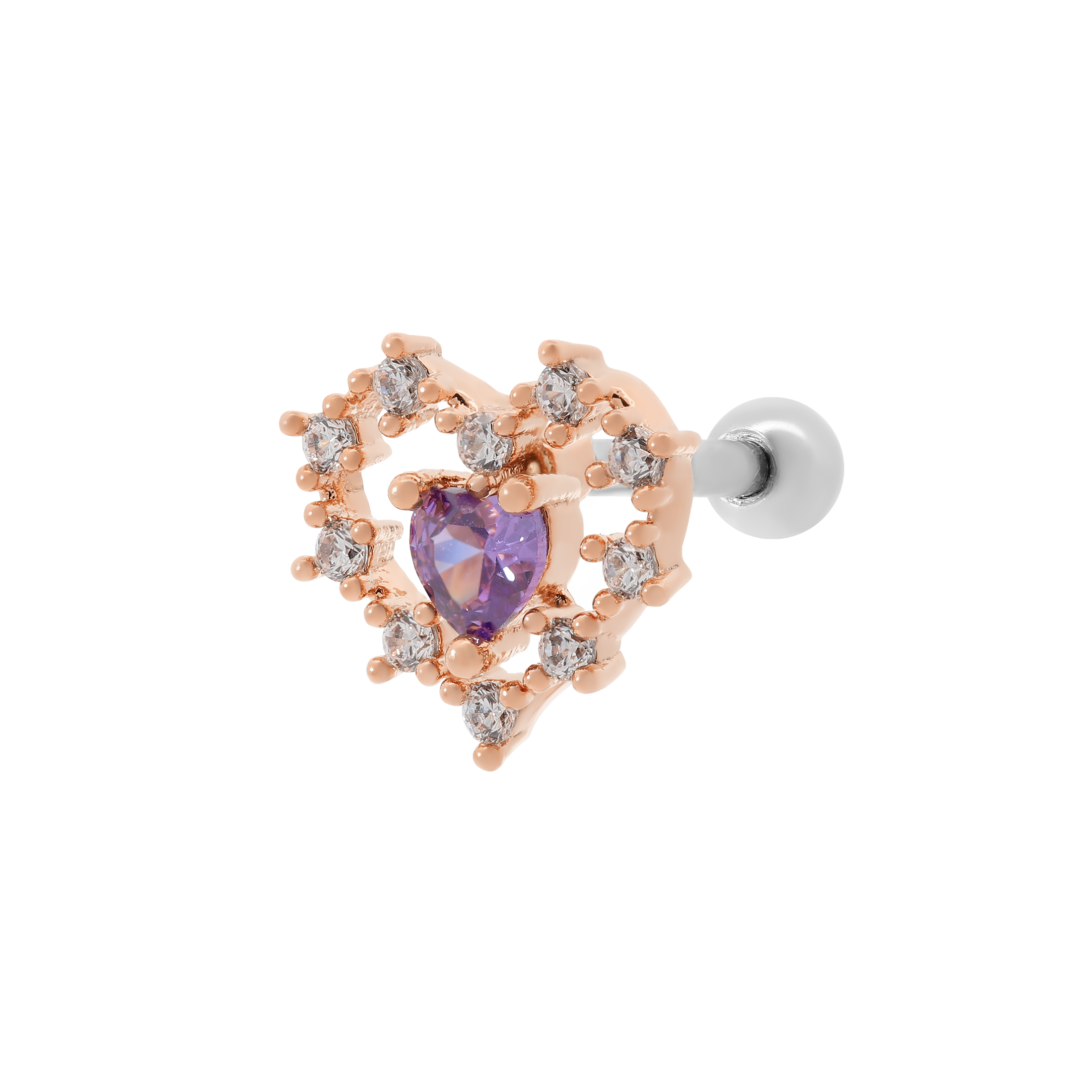 Envy Heart Gemstone Helix Tragus & Cartilage Ear Piercing - Rose Gold