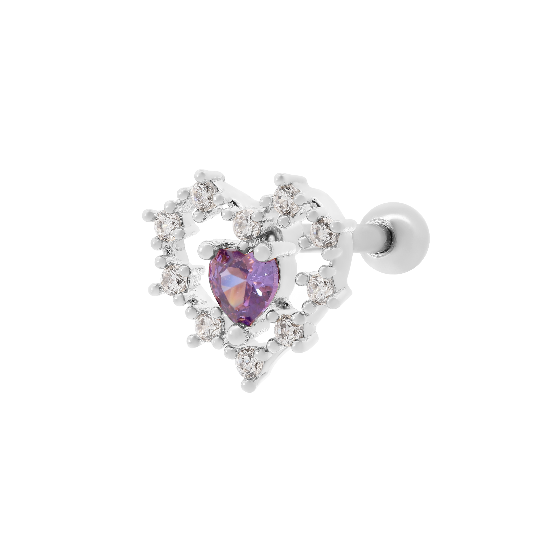 Envy Heart Gemstone Helix Tragus & Cartilage Ear Piercing - Silver
