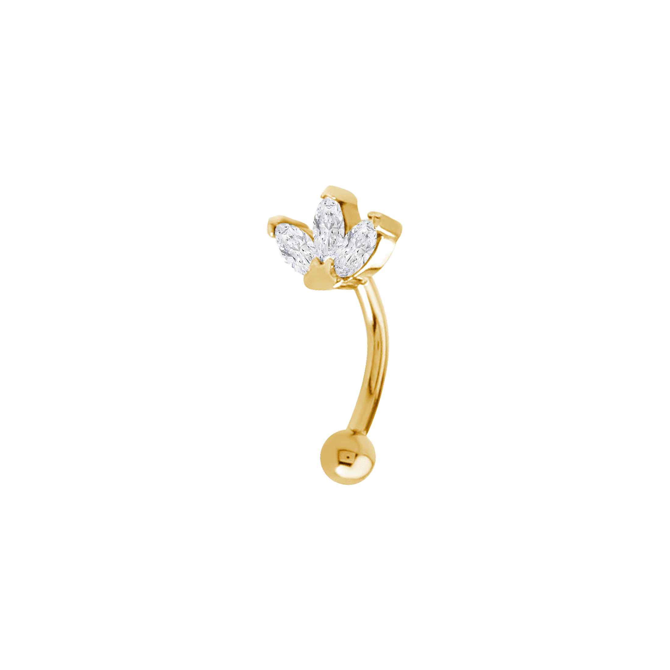 Fantail Olive Gemstones Rook Curved Barbell Piercing - Gold