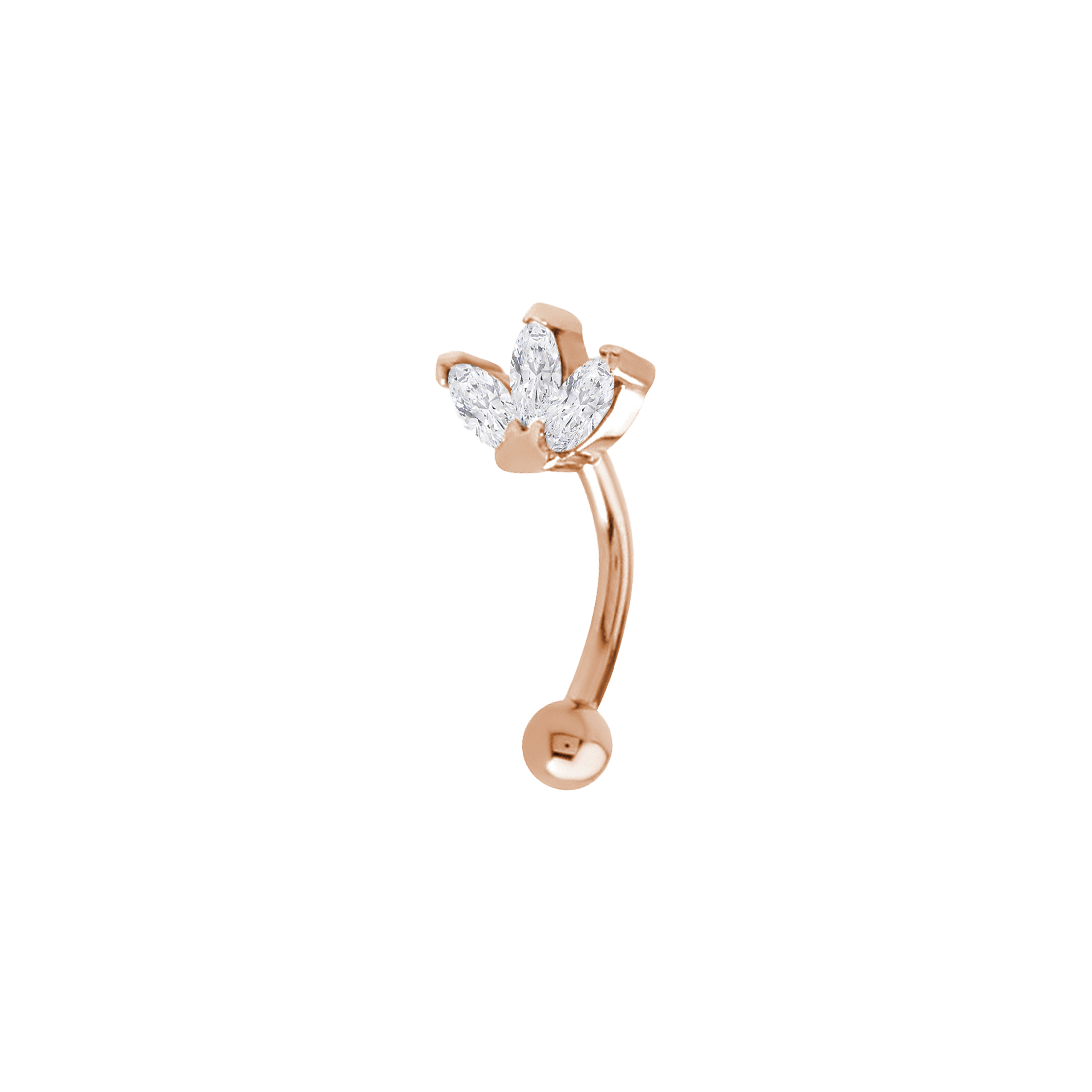 Fantail Olive Gemstones Rook Curved Barbell Piercing - Rose Gold