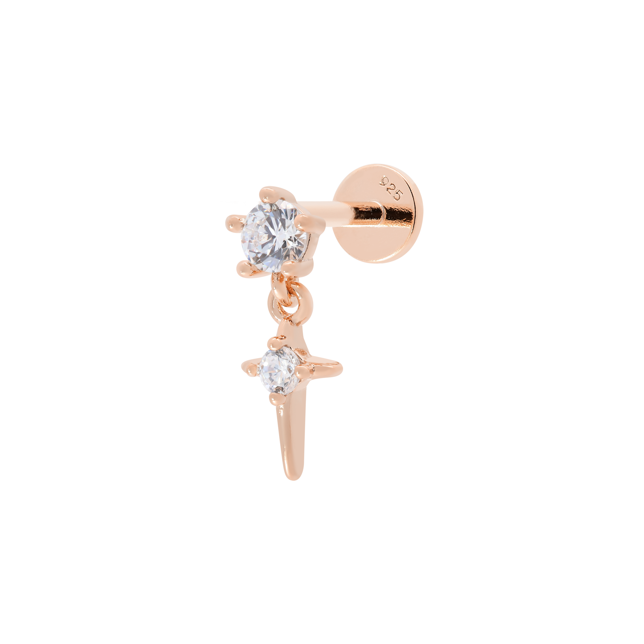 Fate Gemstone Cross Helix Tragus & Cartilage Ear Piercing - Rose Gold