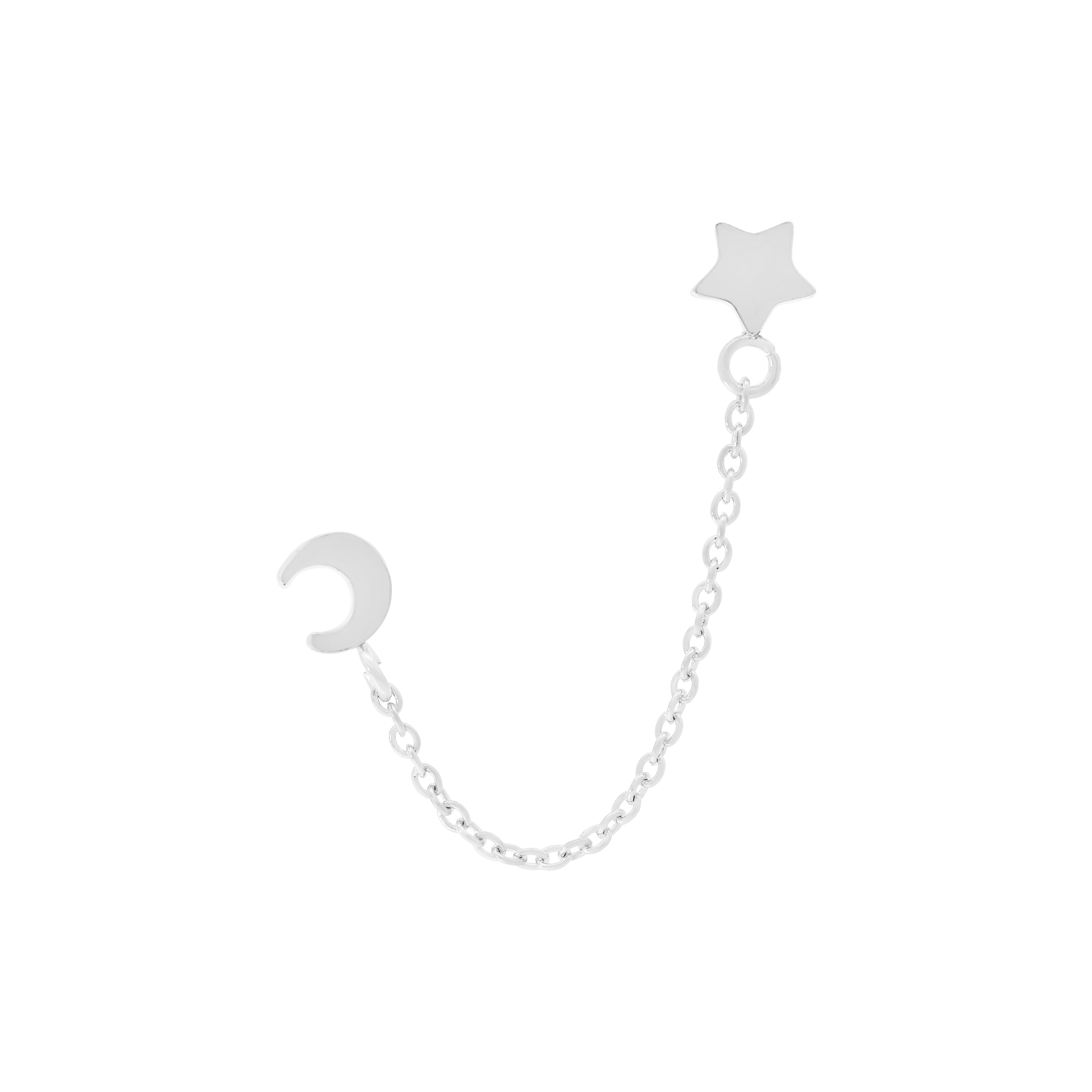 Orbit Moon & Star Chain Tragus Helix & Cartilage Ear Piercing - Silver