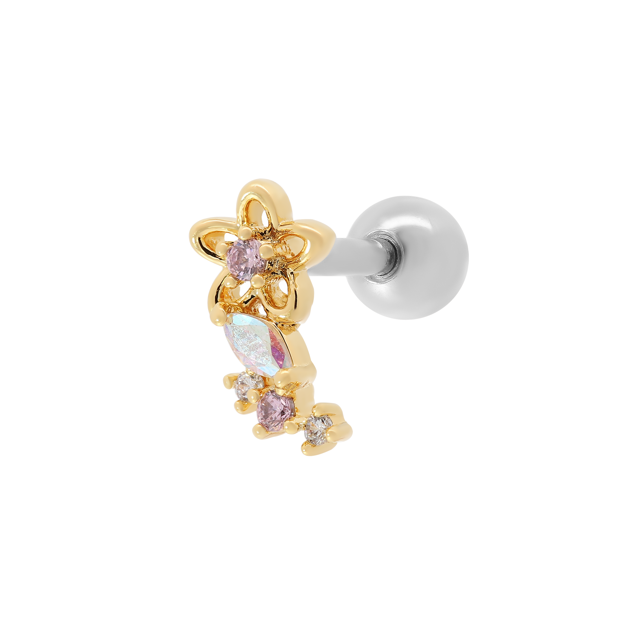Pixie Flower Gemstone Helix Tragus & Cartilage Ear Piercing - Gold