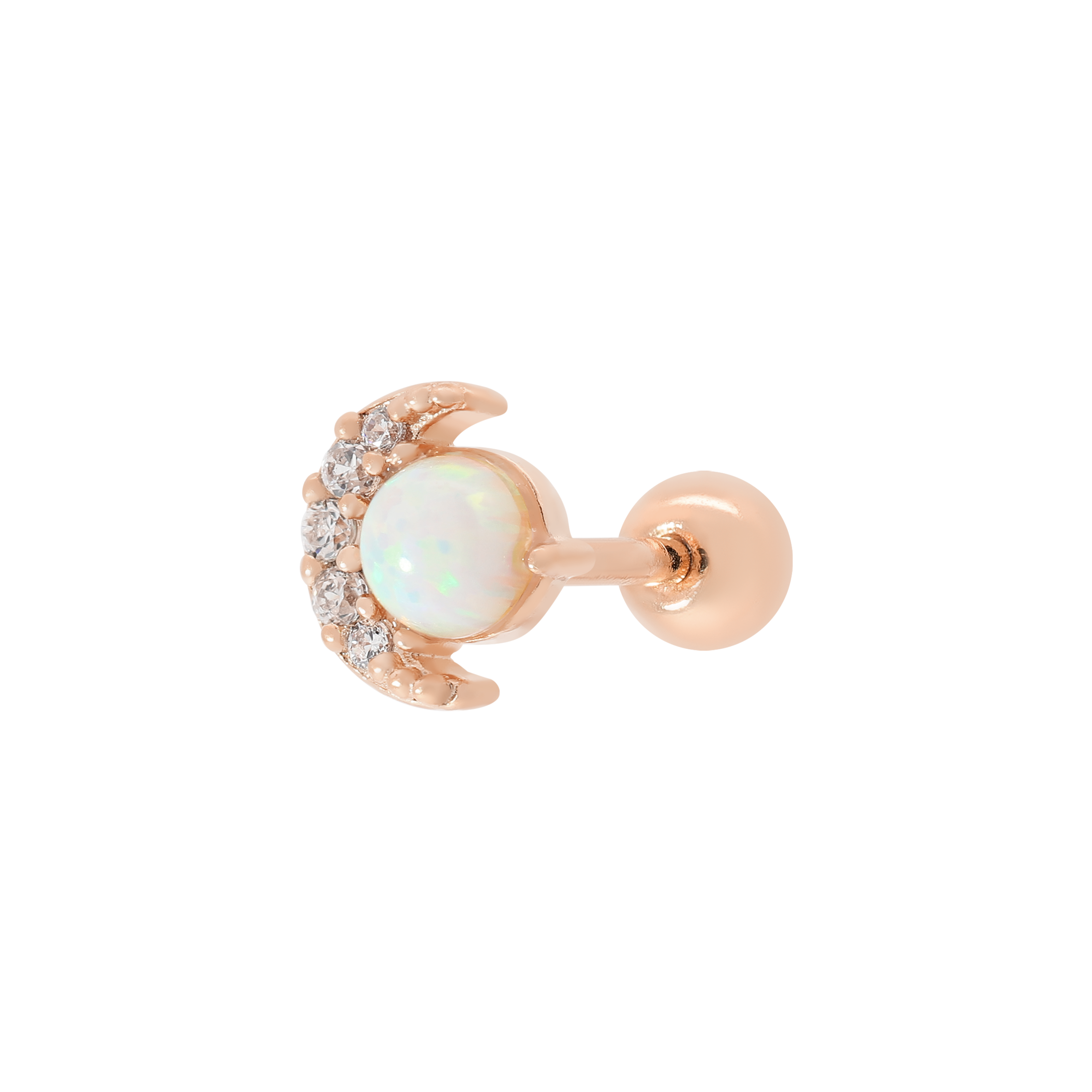 Selene Moon & Opal Tragus Helix & Conch Ear Piercing - Rose Gold