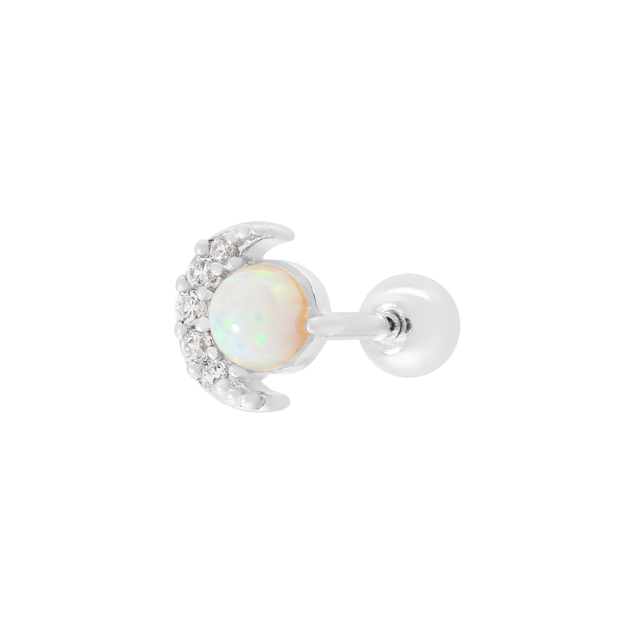 Selene Moon & Opal Tragus Helix & Conch Ear Piercing - Sterling Silver