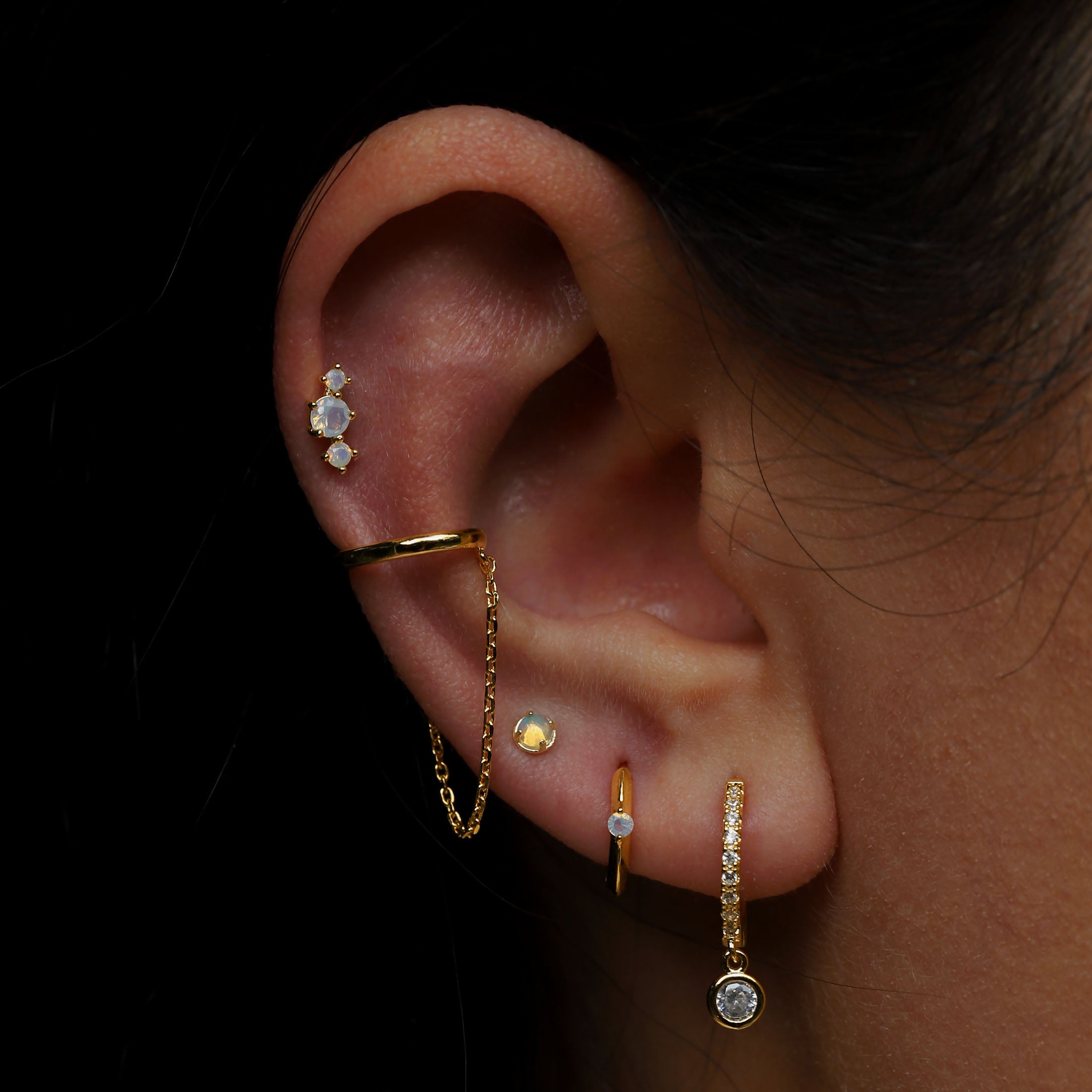 Solitaire Tragus Helix & Cartilage Ear Piercing On Model - 14K Solid Gold