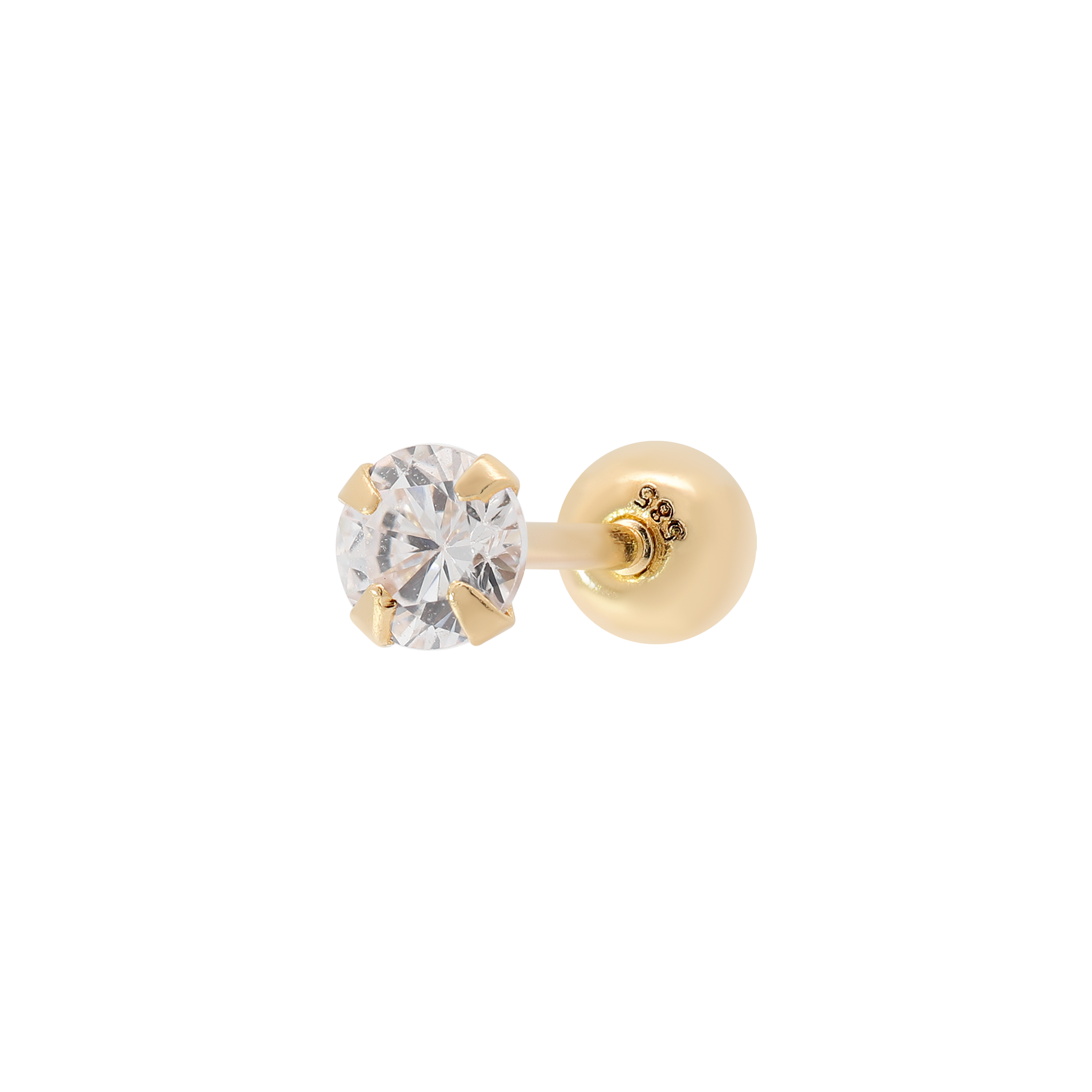 Solitaire Tragus Helix Cartilage & Conch Ear Piercing - 14K Solid Gold