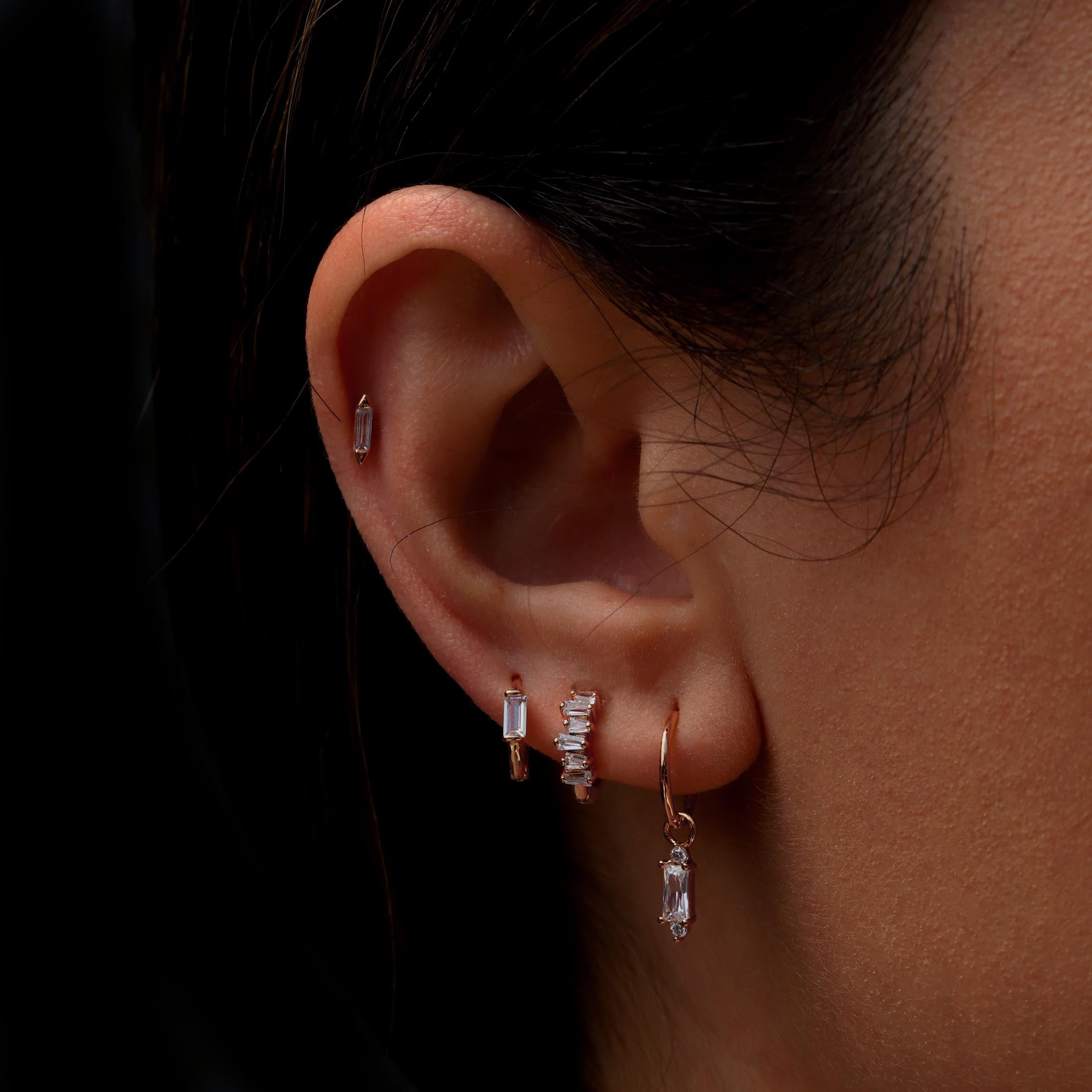 Deco Gemstone Earring Charm On Model - Rose Gold