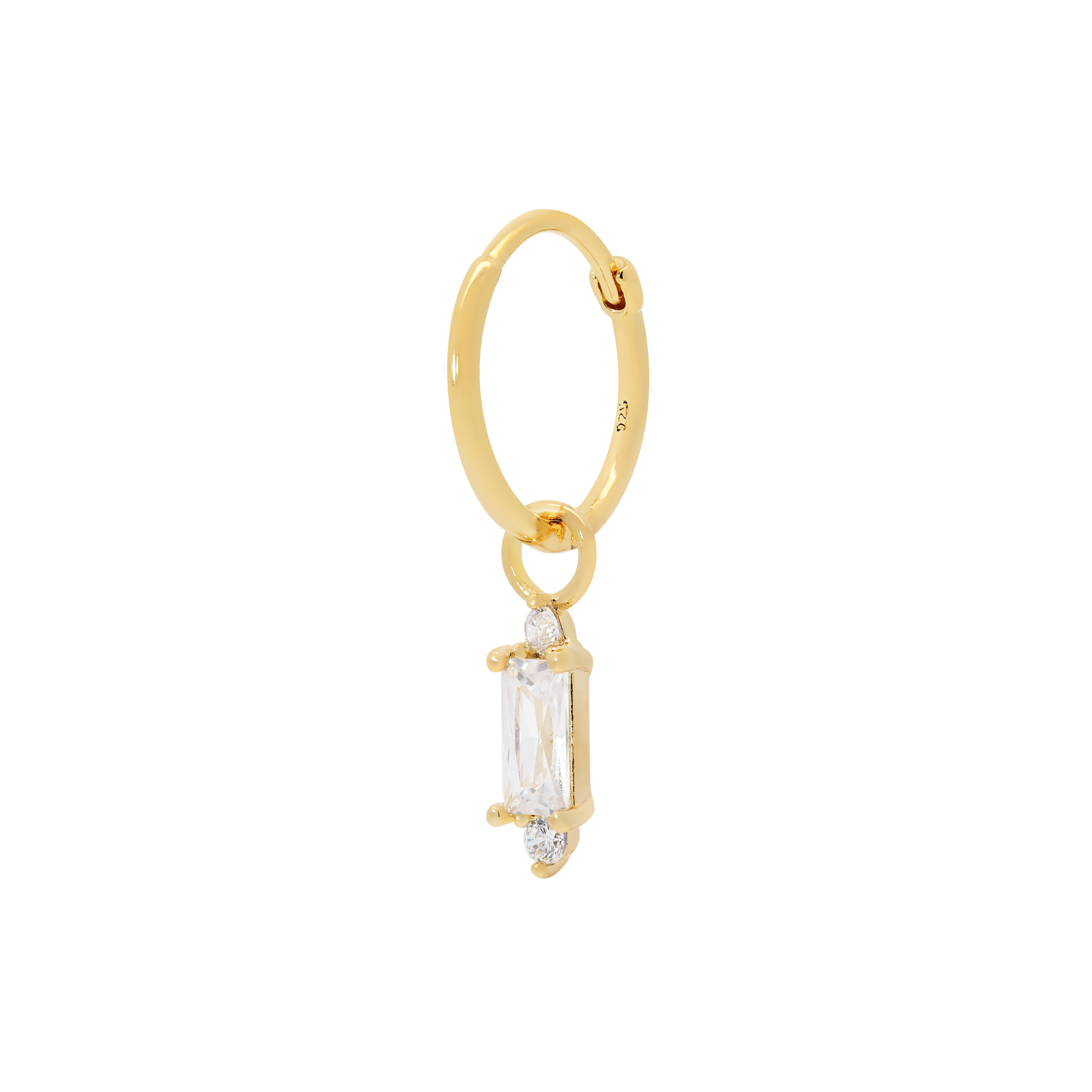 Deco Gemstone Earring Charm On Hoop - Gold