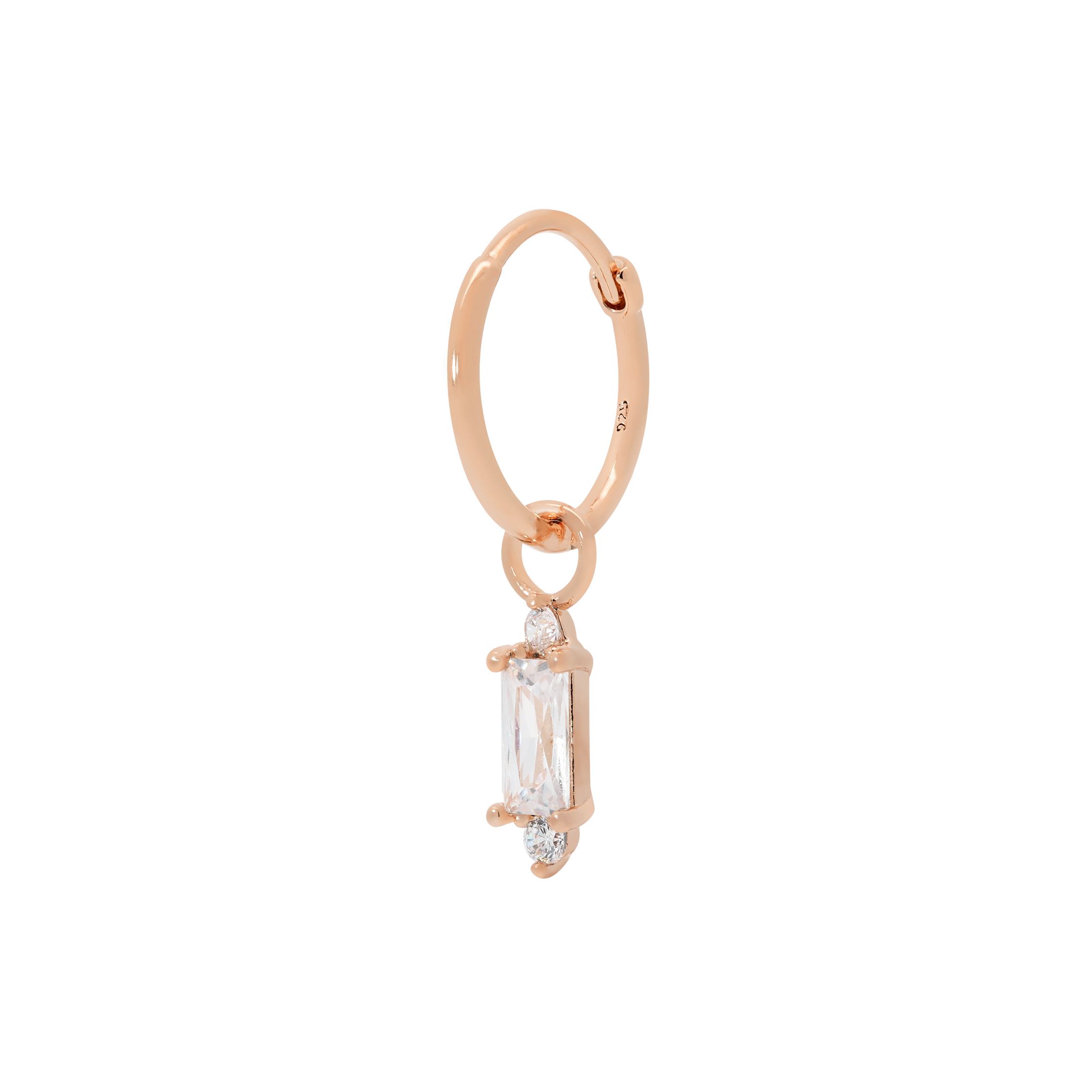 Deco Gemstone Earring Charm On Hoop - Rose Gold