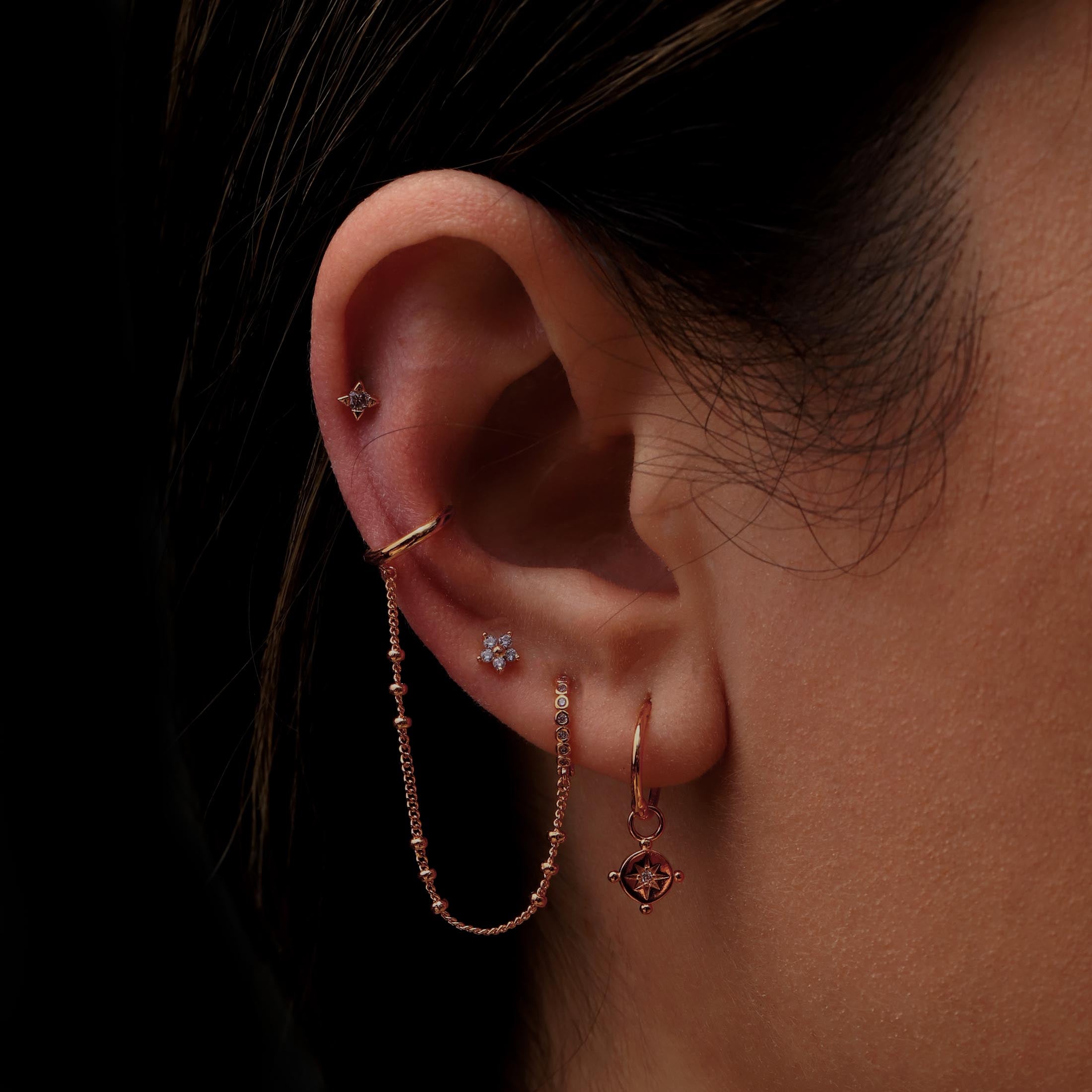 Destiny Pendant Star Earring Charm On Model - Rose Gold