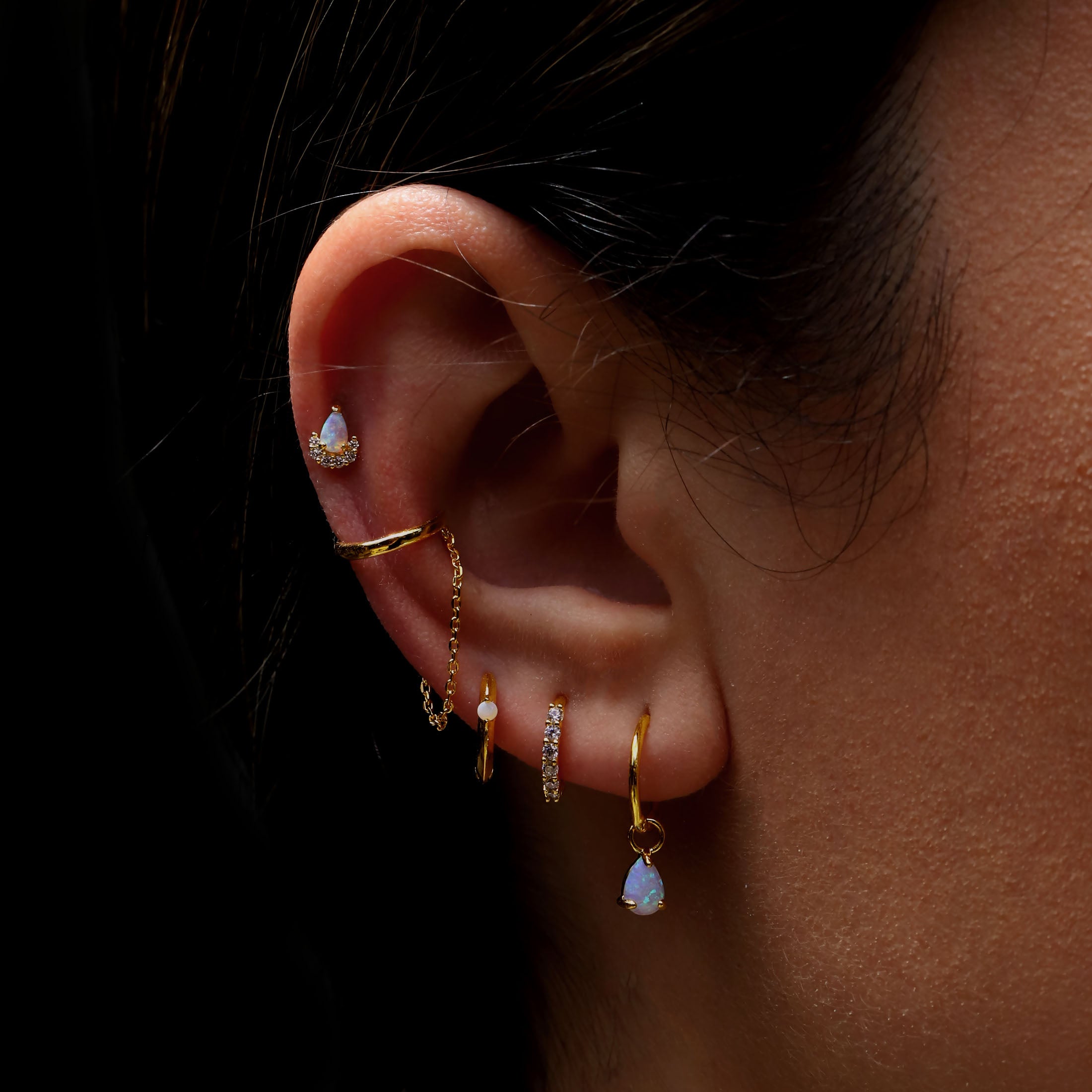 Gambit Teardrop Opal Earring Charm On Model - Gold