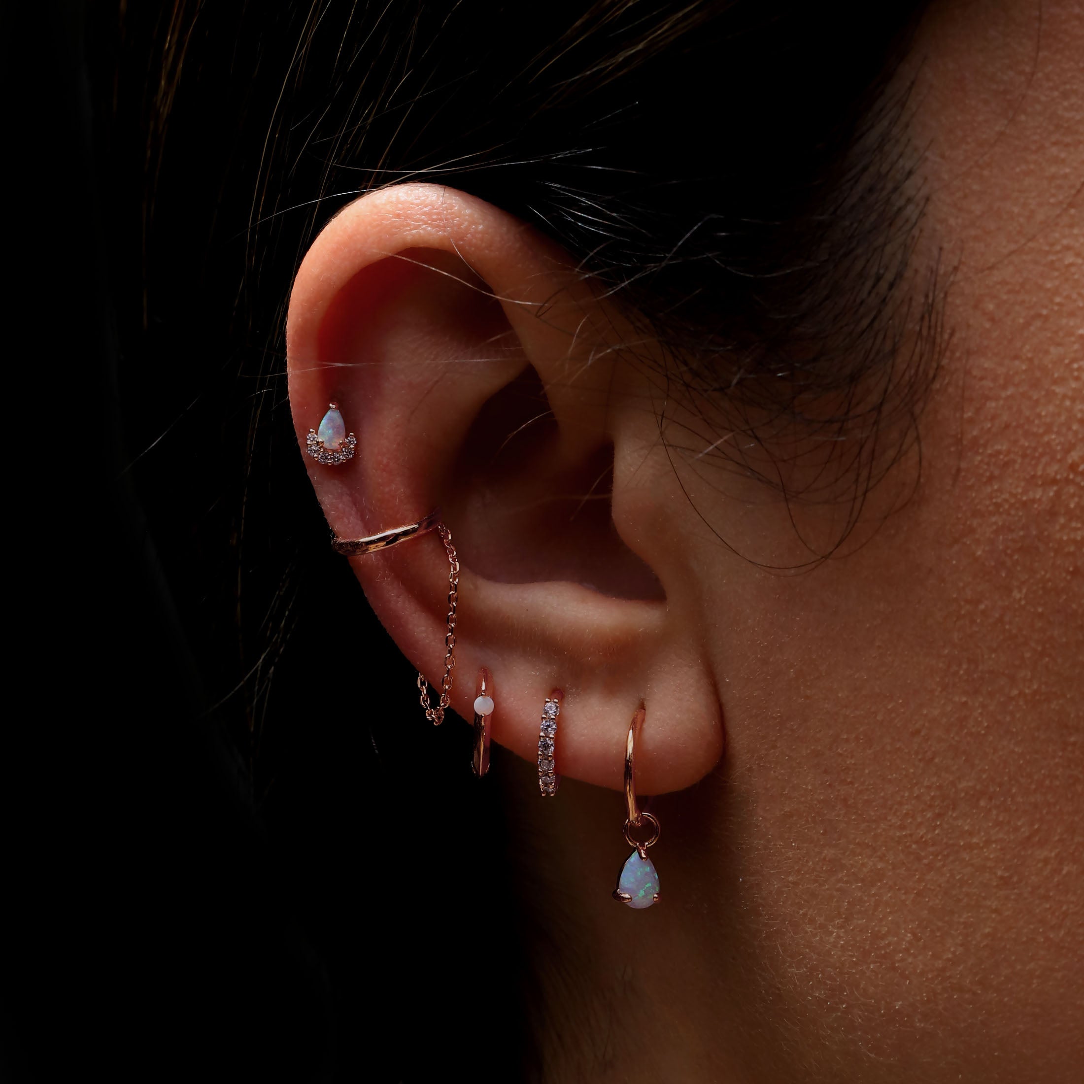 Gambit Teardrop Opal Earring Charm On Model - Rose Gold