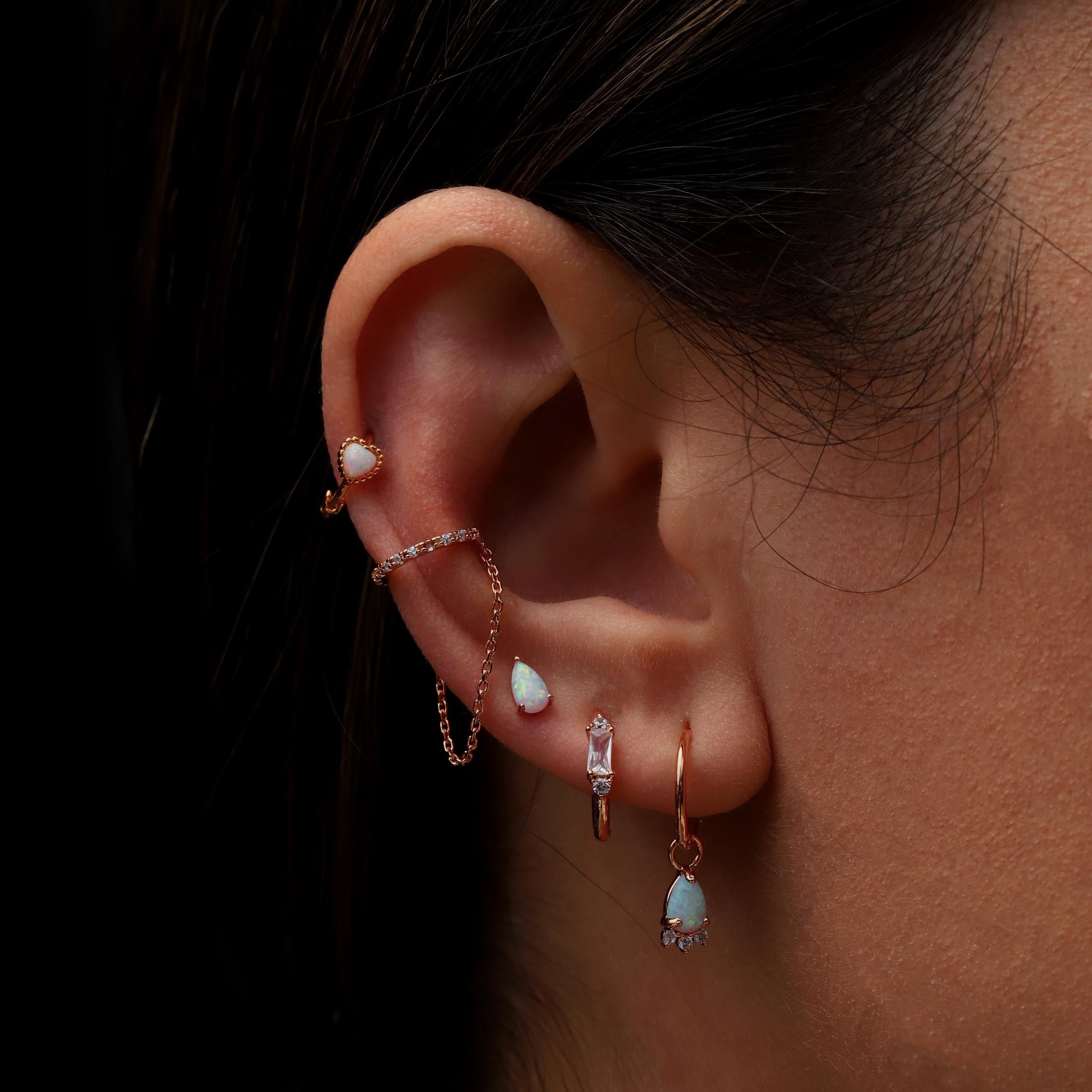 Gatsby Teardrop Opal & Gemstone Earring Charm On Model - Rose Gold