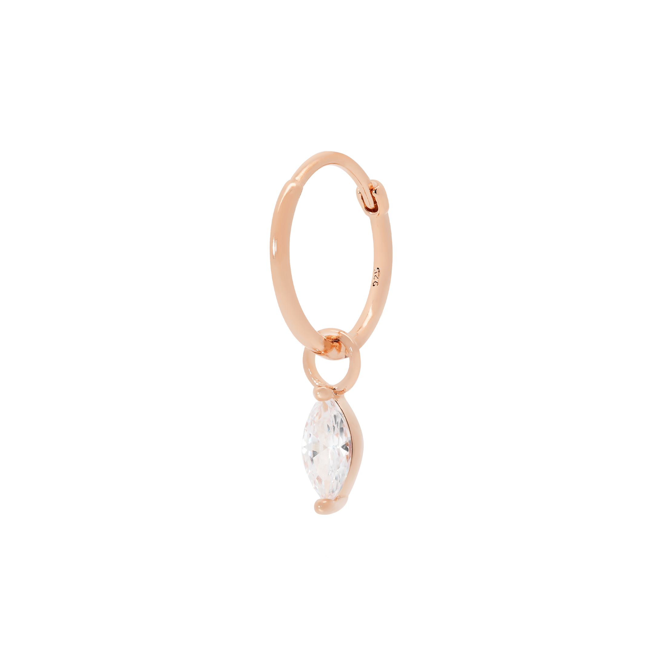 Olive Gemstone Earring Charm On Hoop - Rose Gold