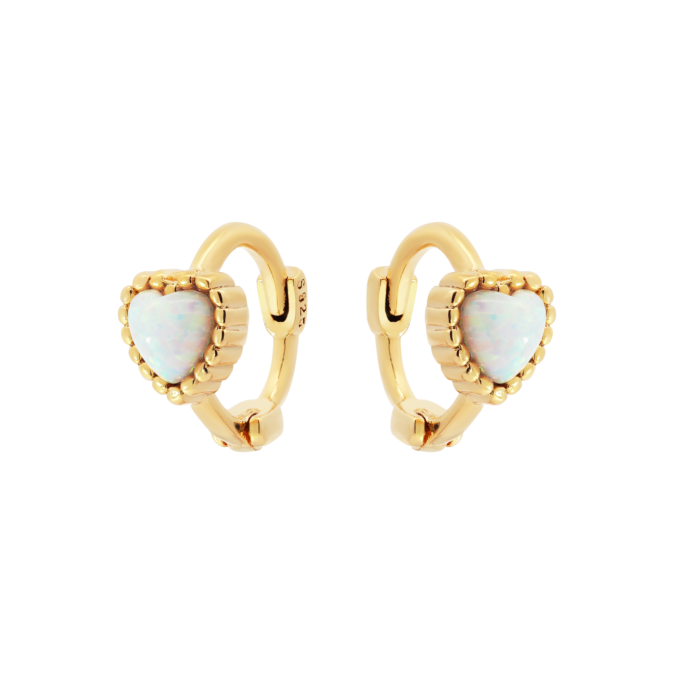 Affection Heart Opal Huggie Earring Hoops - Gold