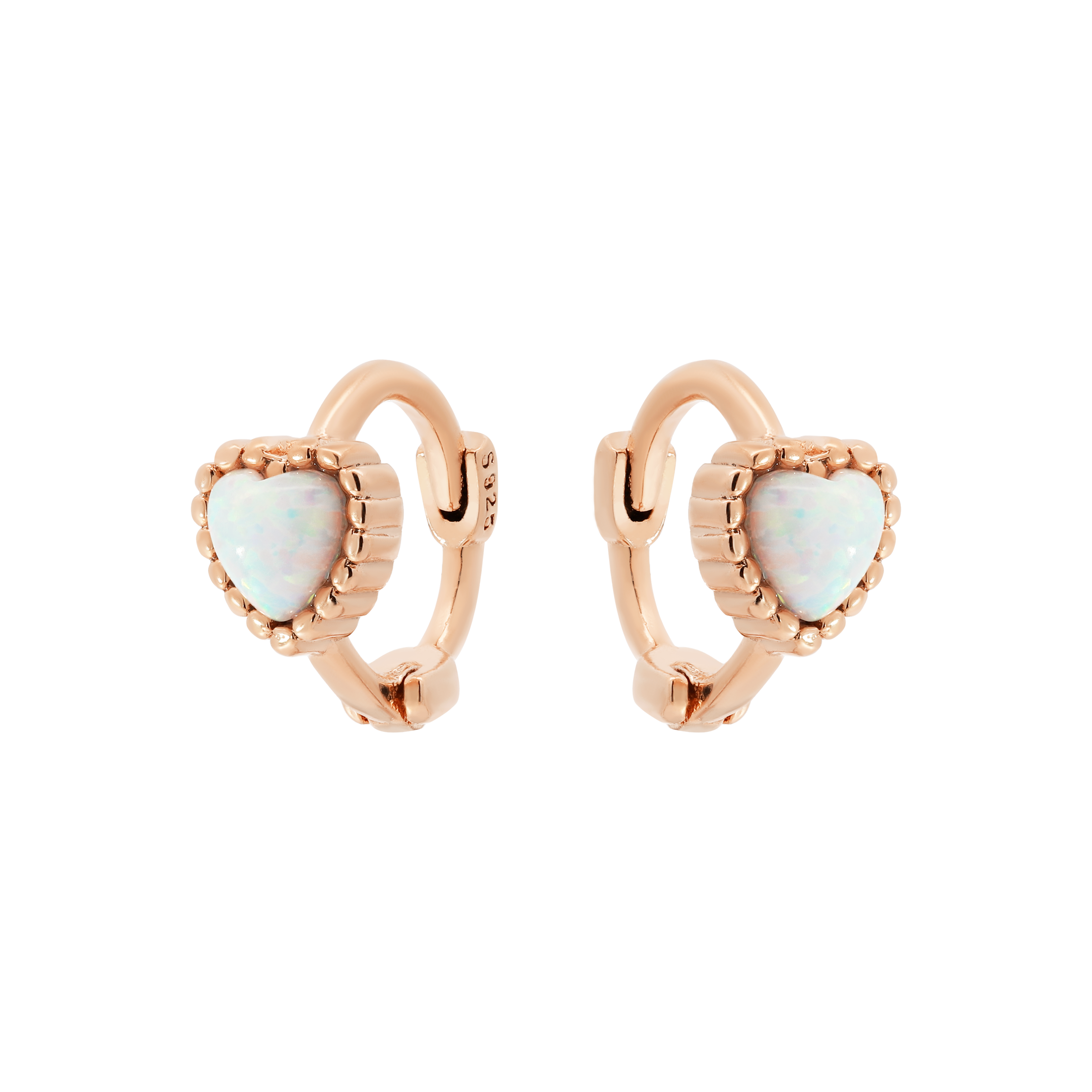 Affection Heart Opal Huggie Earring Hoops - Rose Gold