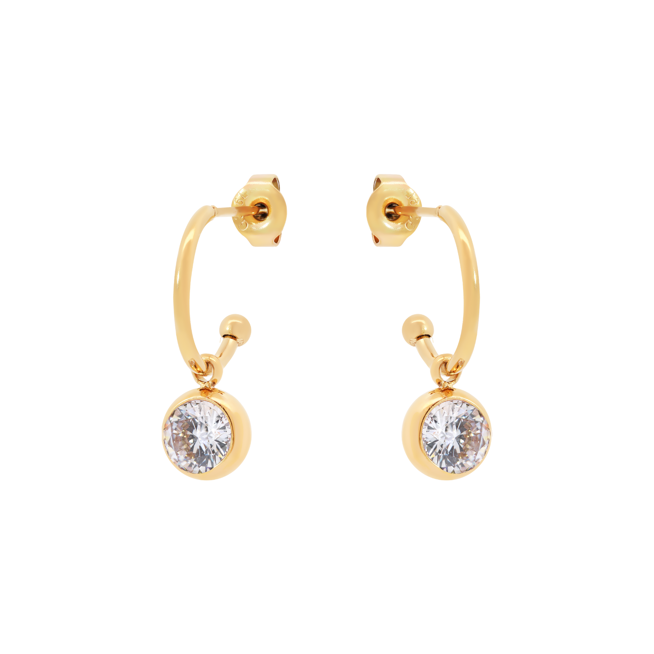 Almost Gemstone Stud Earring Half Hoops - Gold