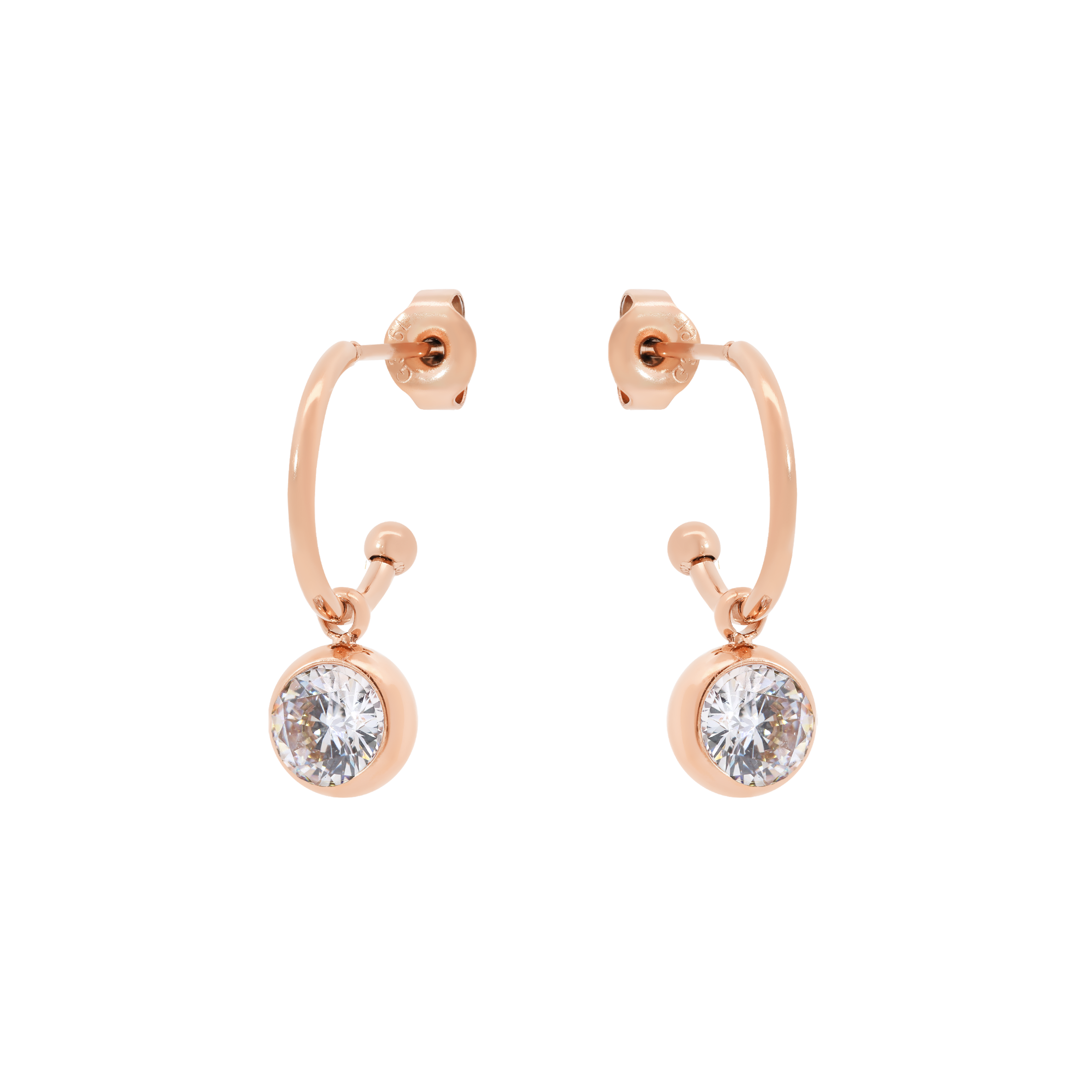 Almost Gemstone Stud Earring Half Hoops - Rose Gold