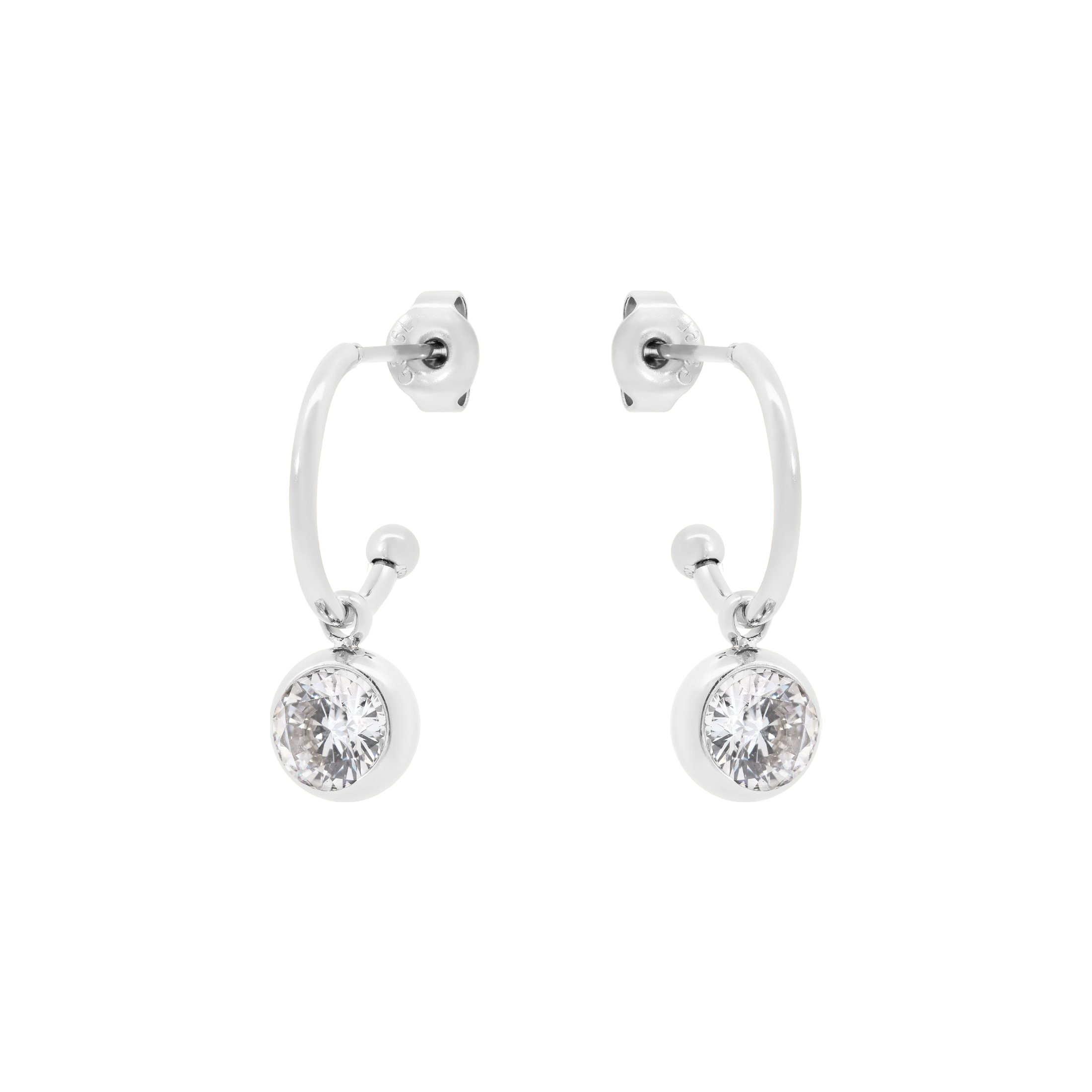 Almost Gemstone Stud Earring Half Hoops - Silver