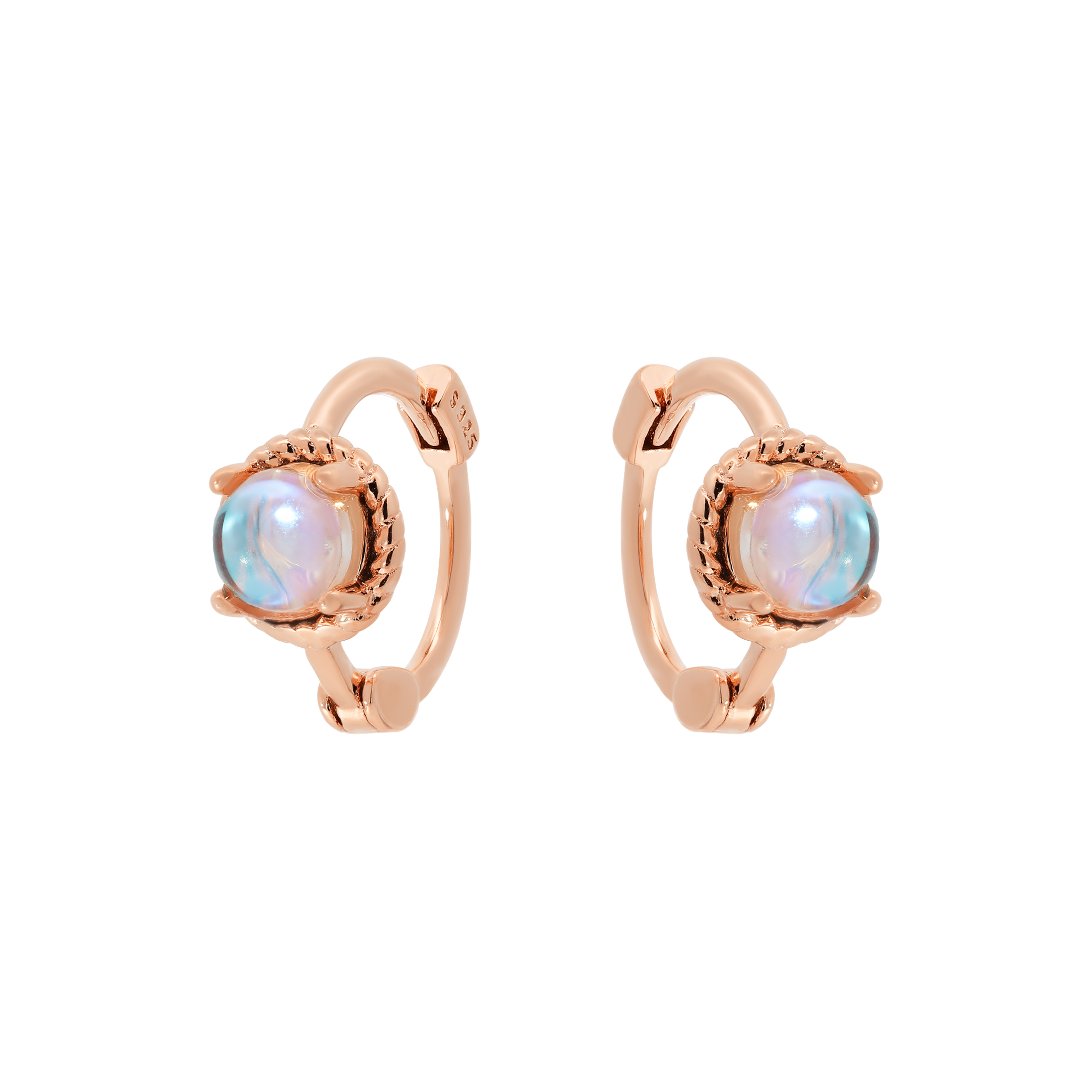 Ariel Moonstone Huggie Earring Hoops - Rose Gold