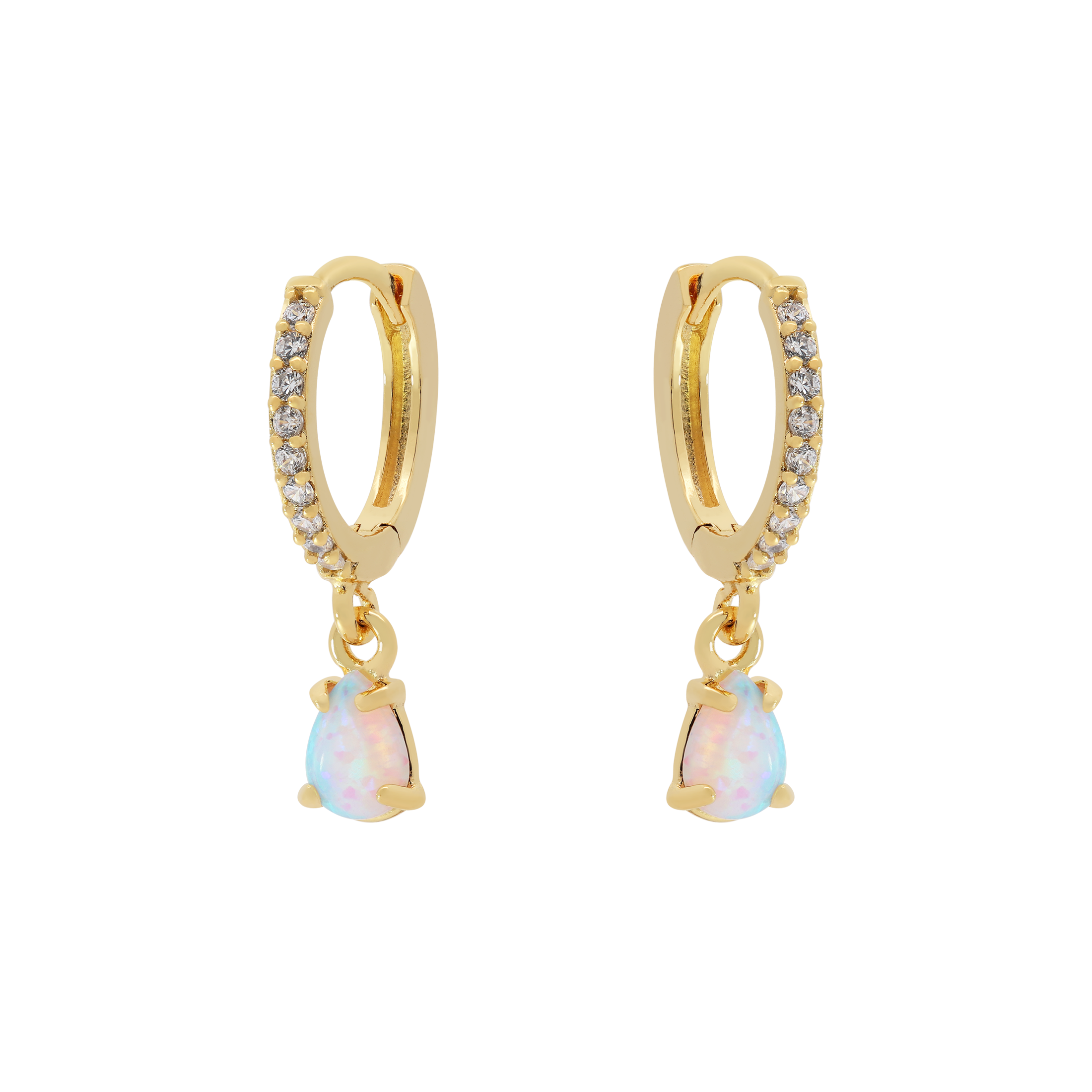 Aurora Opal Charm Huggie Hoop Earrings - Gold