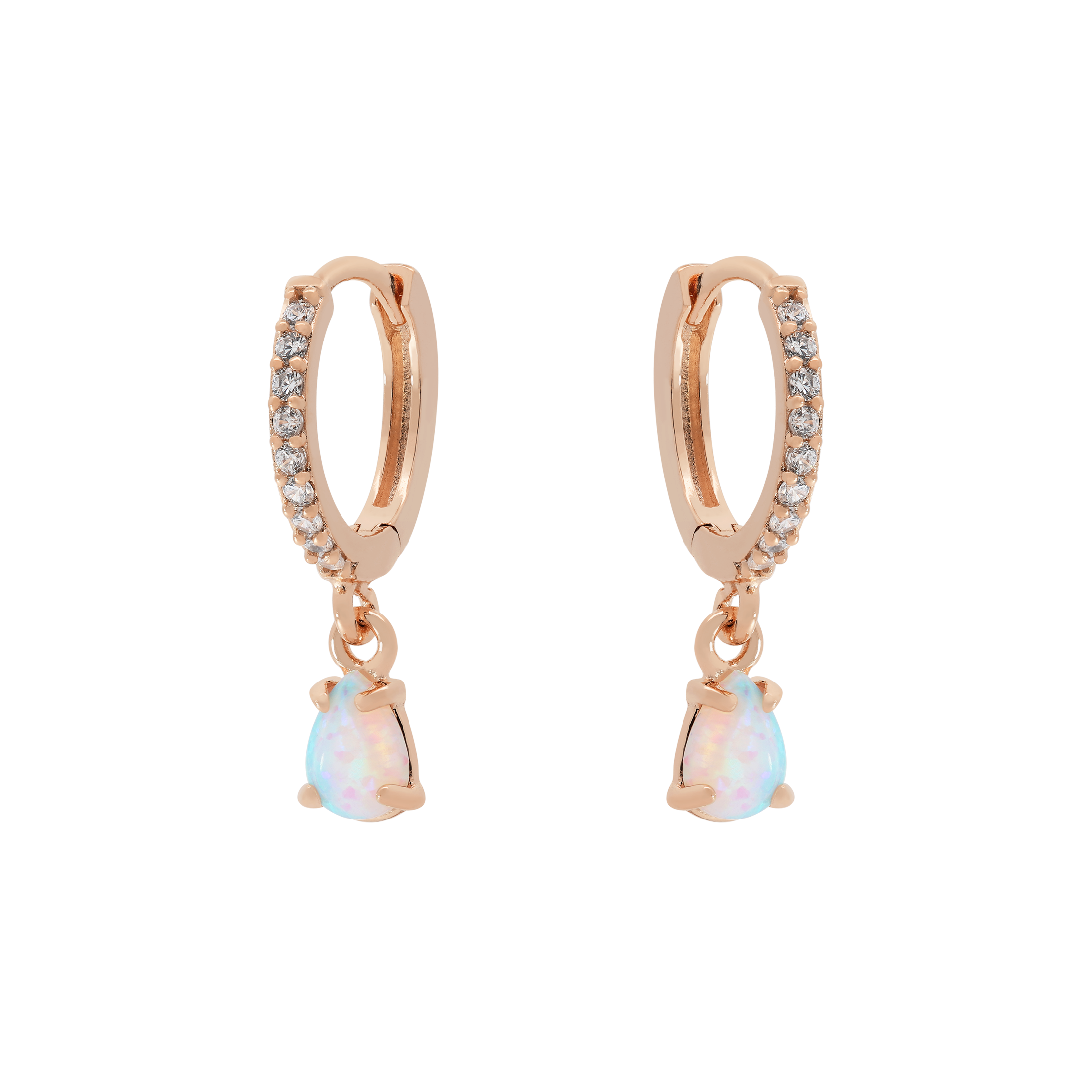 Aurora Opal Charm Huggie Hoop Earrings - Rose Gold