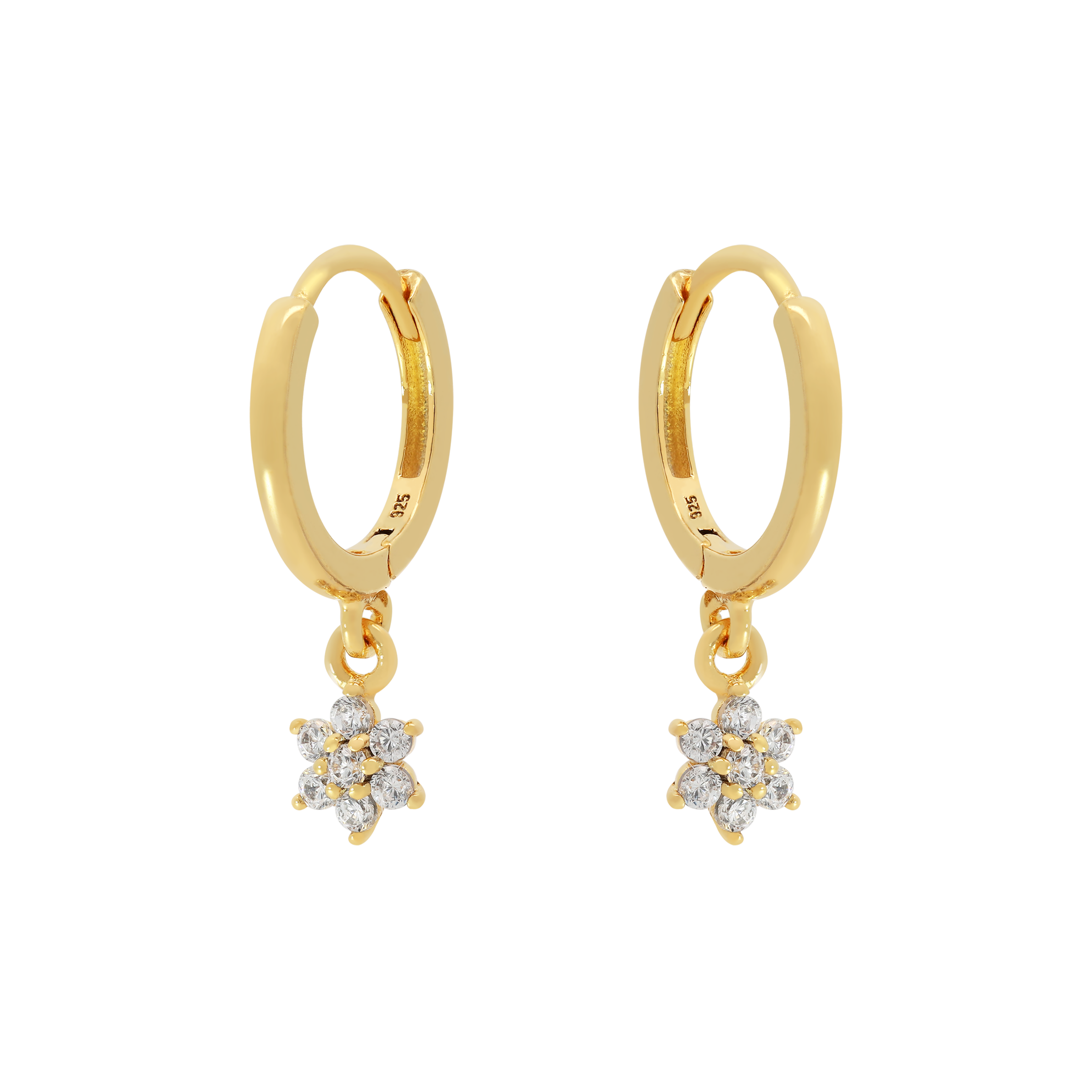 Bloom Flower Gemstone Charm Huggie Hoop Earrings - Gold