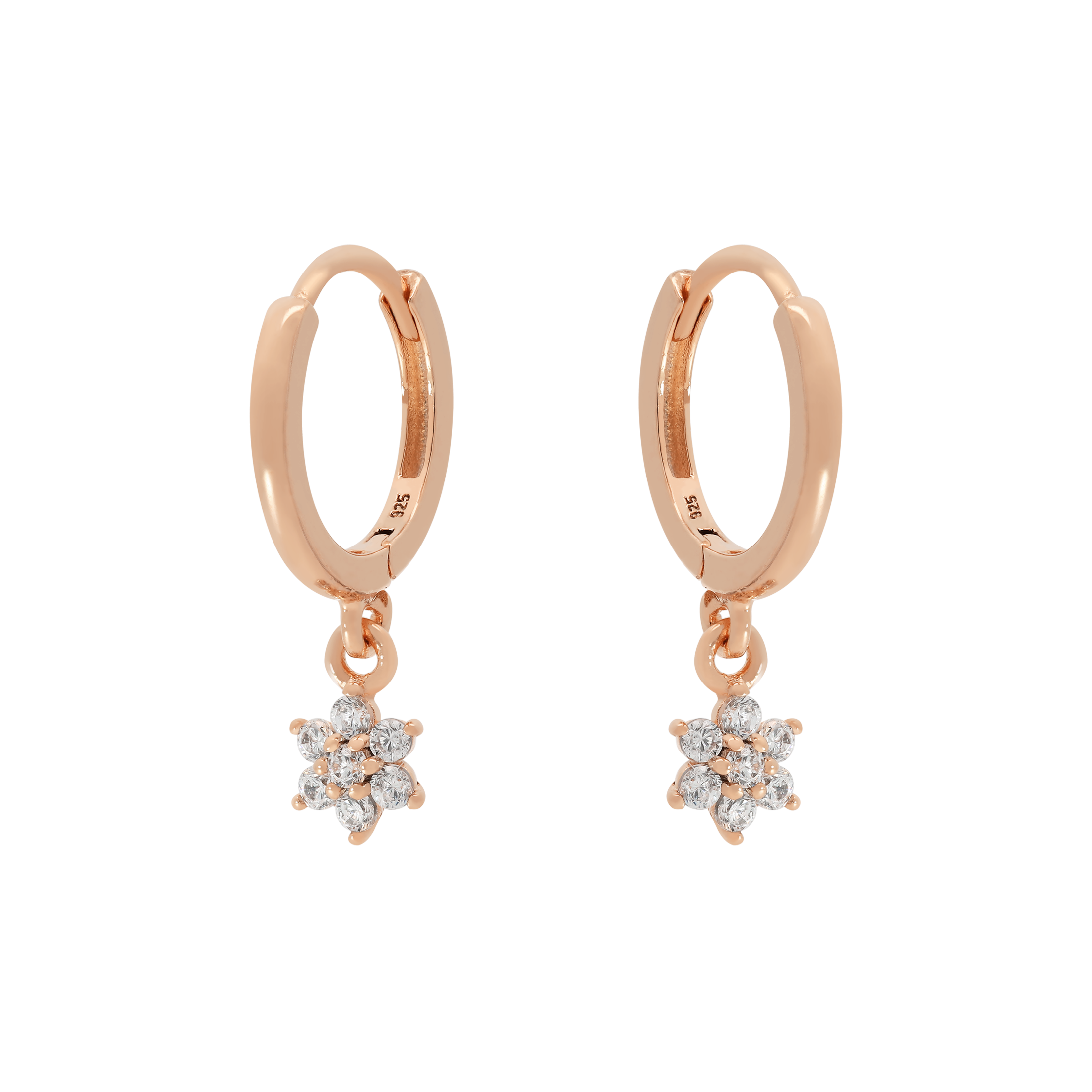Bloom Flower Gemstone Charm Huggie Hoop Earrings - Rose Gold