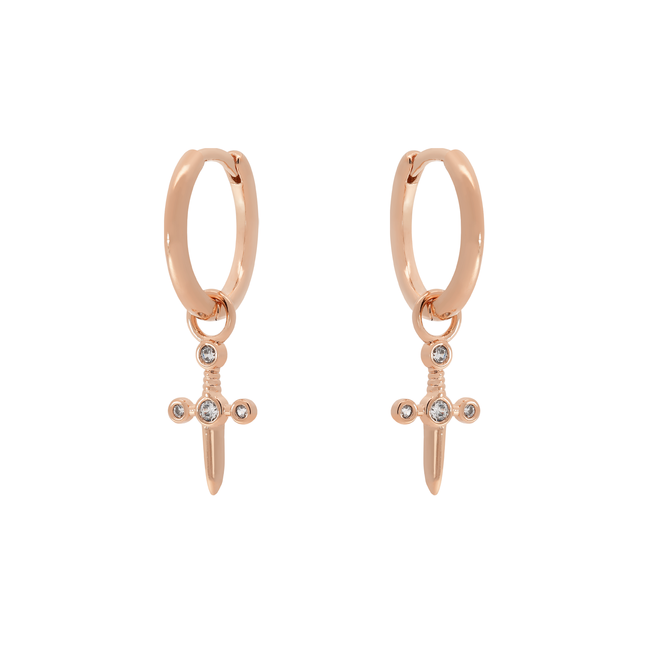 Dagger Charm Huggie Hoop Earrings - Rose Gold