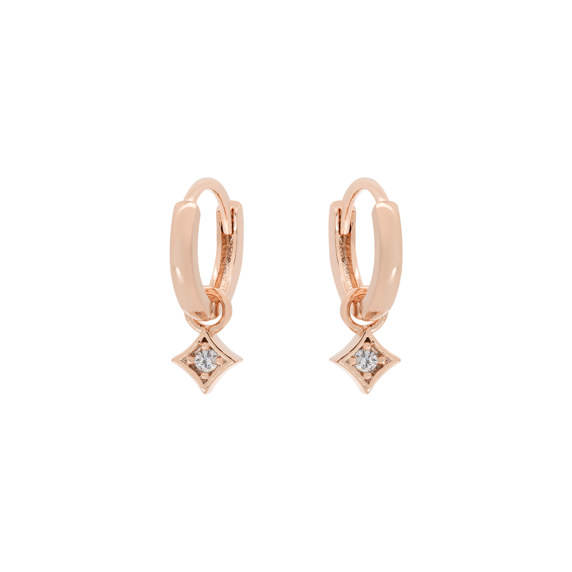 Datum Gemstone Pendant Earring Huggie Hoops - Rose Gold