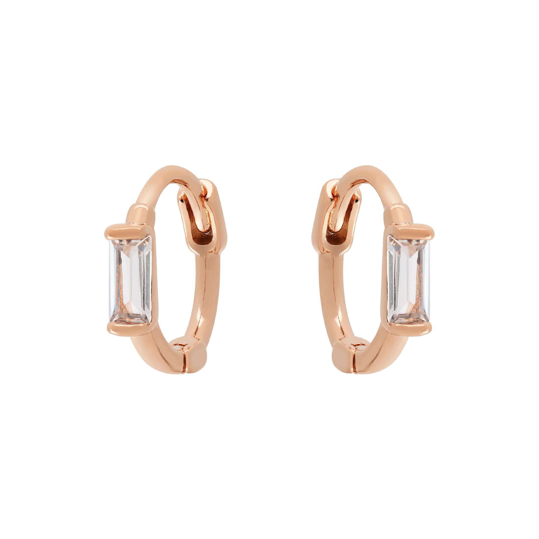 Deco Baguette Gemstone Huggie Hoop Earrings - Rose Gold