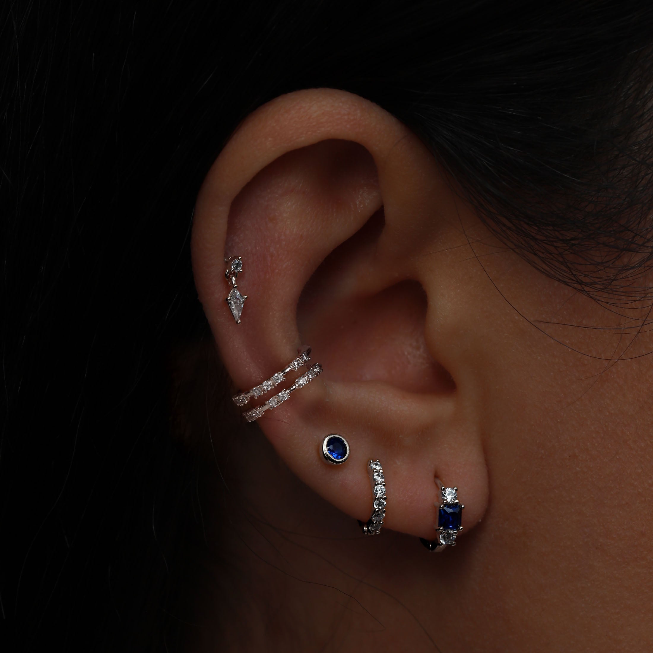 Devotion Sapphire & Gemstone Huggie Hoop Earrings On Model  - Sterling Silver