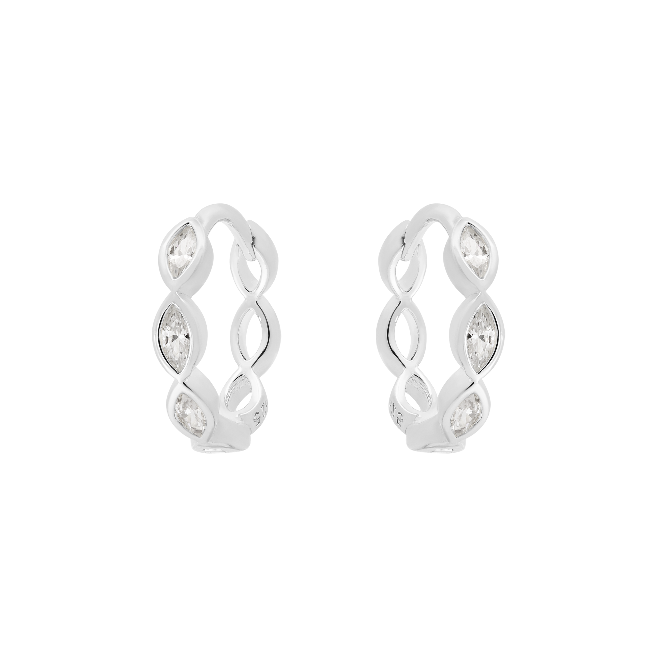 Dimple Olive Gemstones Huggie Earring Hoops - Sterling Silver