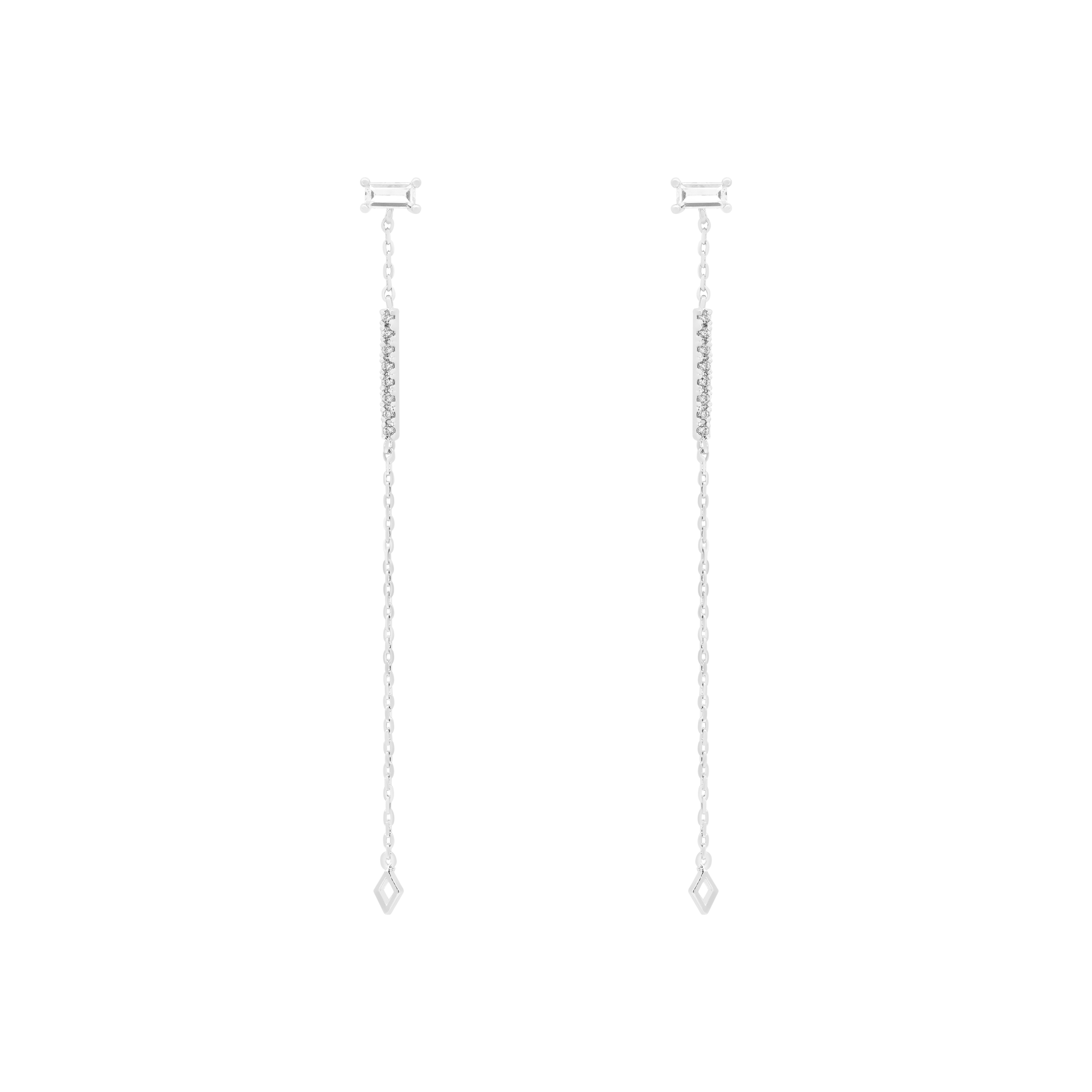Rhea Gemstone Drop Chain Earrings - Silver