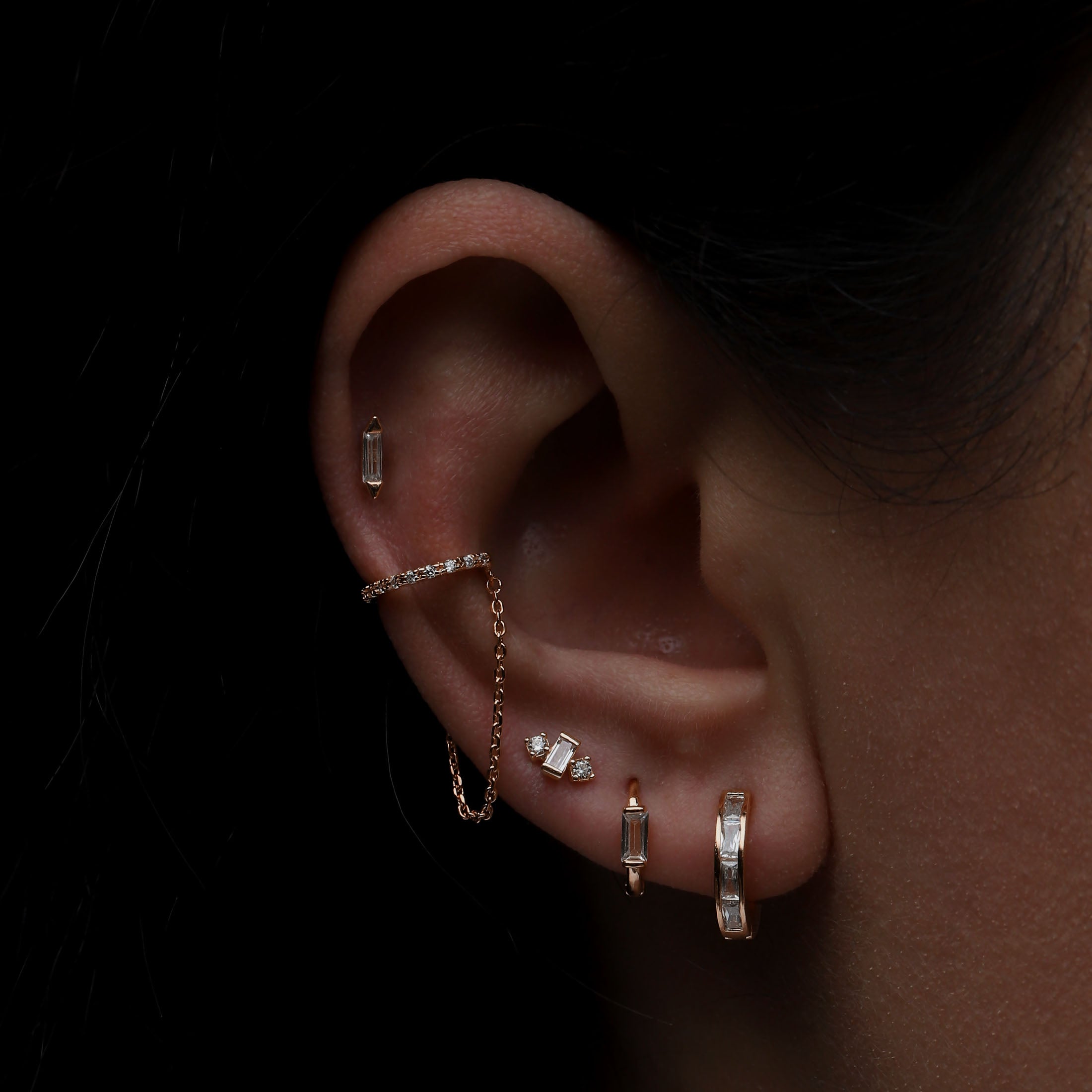 Eternity Crystal Gemstone Huggie Earring Hoops On Model - Rose Gold