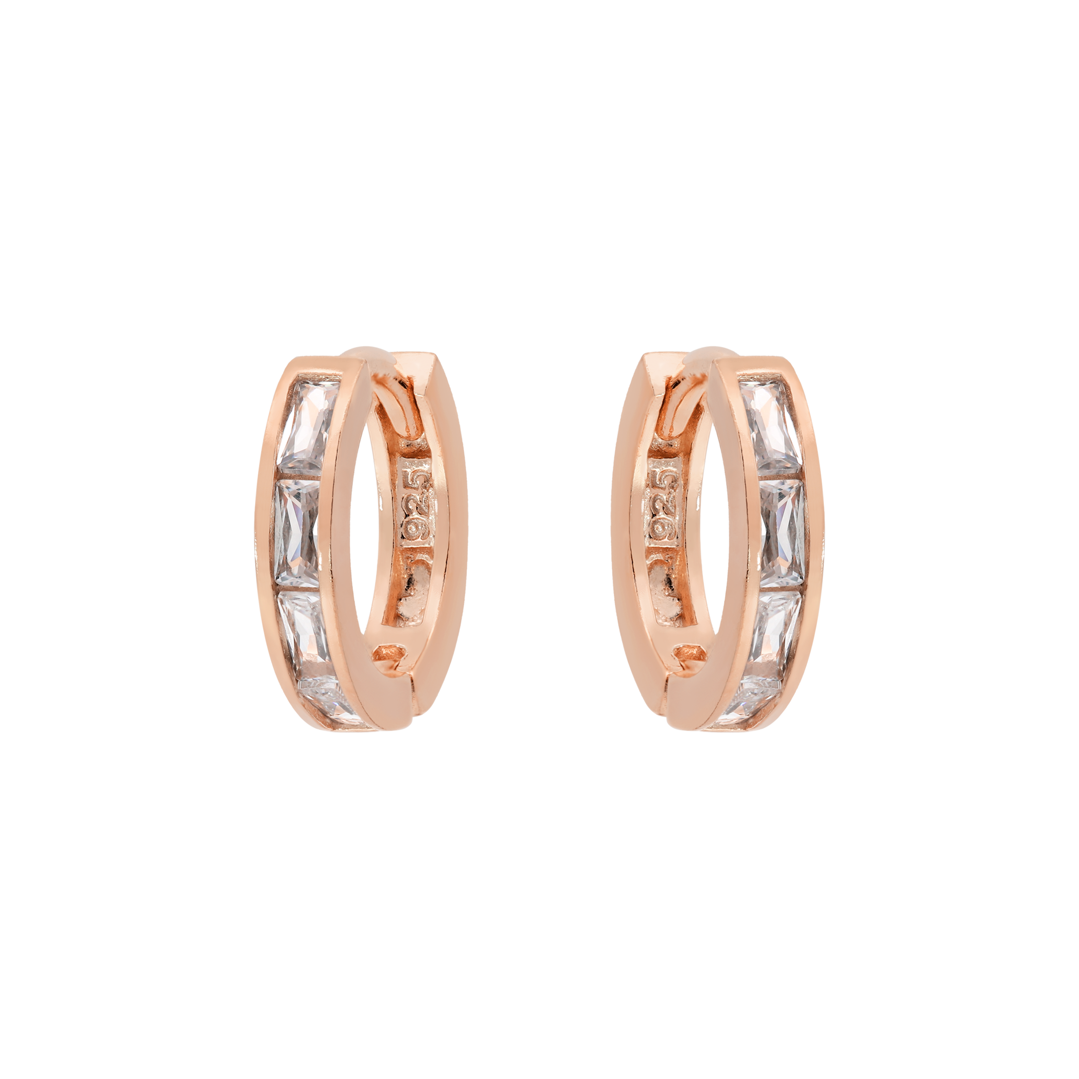 Eternity Crystal Gemstone Huggie Earring Hoops - Rose Gold