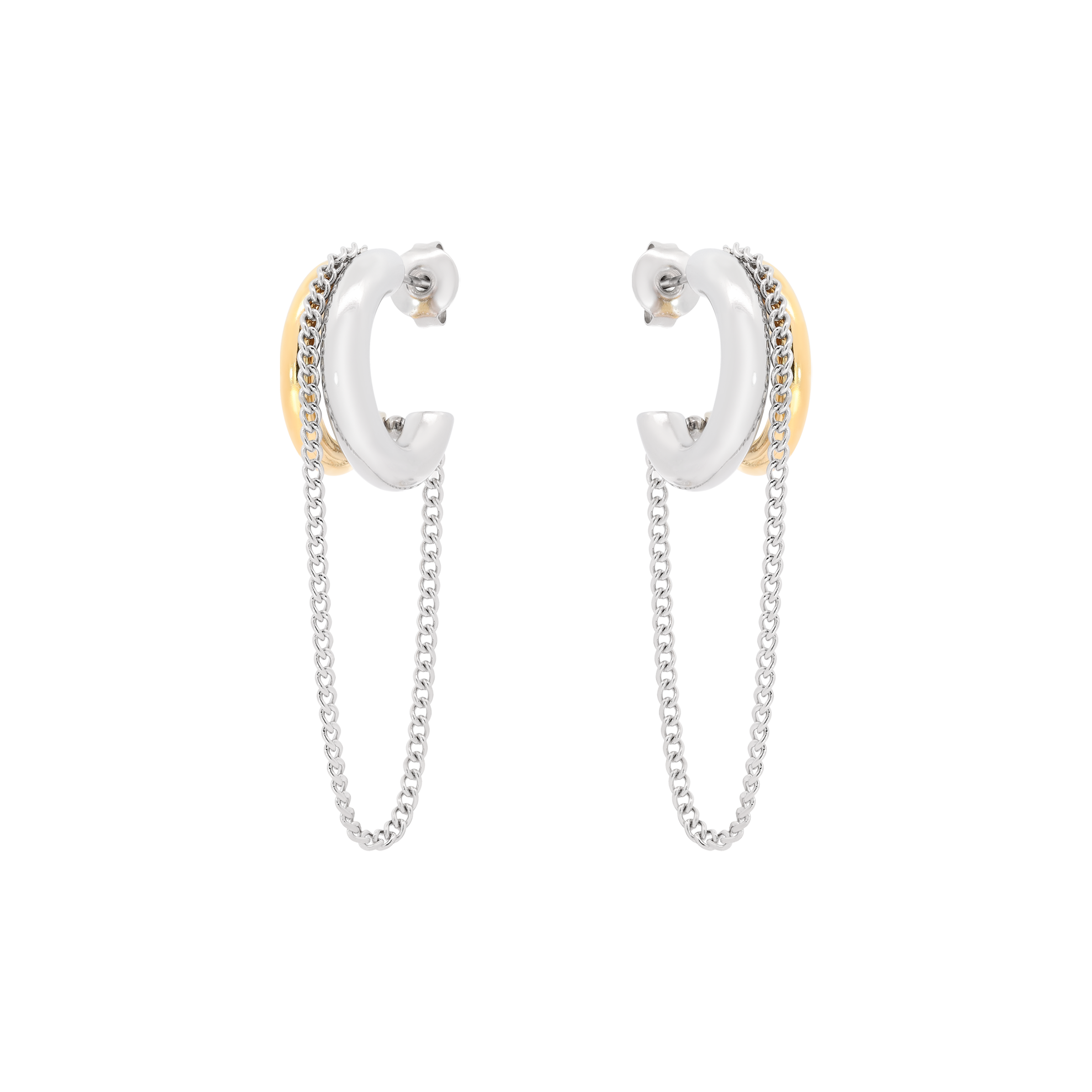 Ethos Duo Toned Chain Earring Hoop Studs