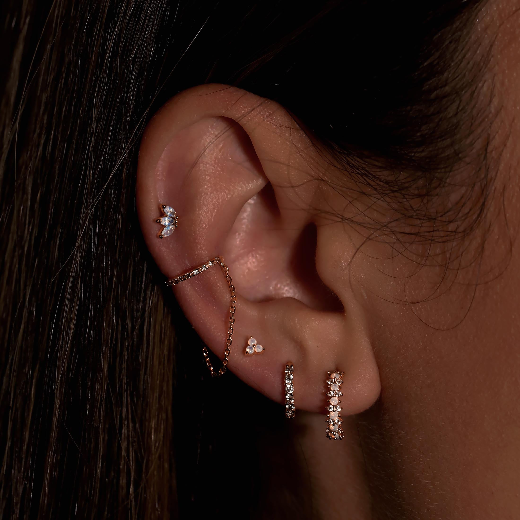 Lapse Moonstone Earring Studs On Model - Rose Gold