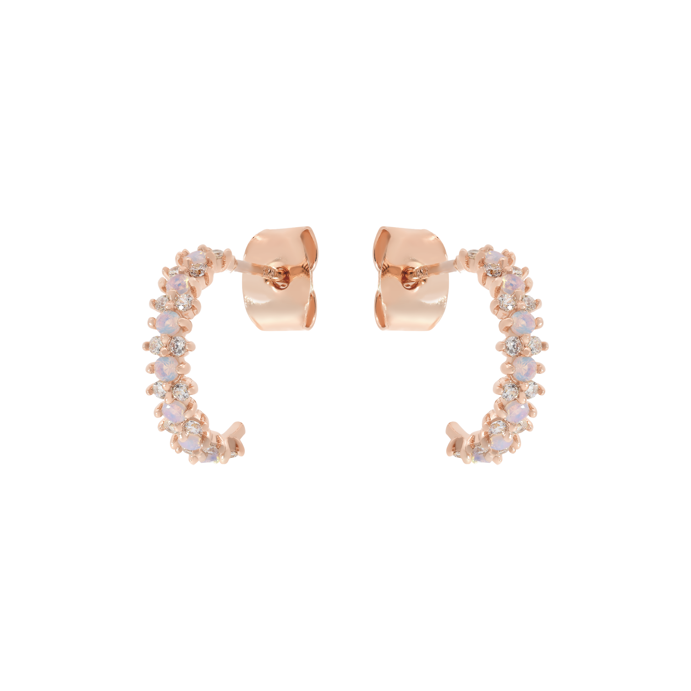 Florentine Gemstone Stud Earring Half Hoops - Rose Gold