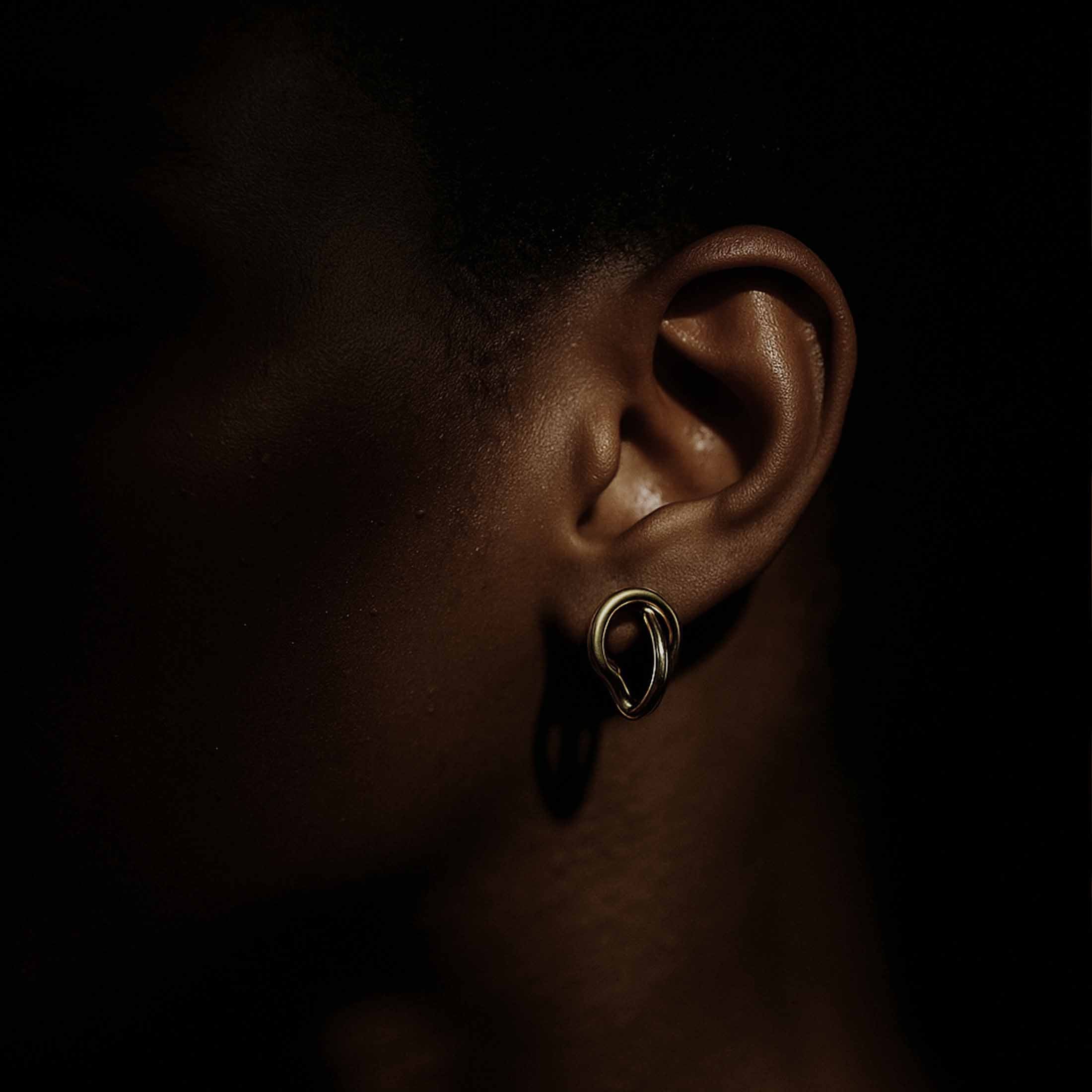 Flux Statement Geometric Earrings On Model - Gold/Silver