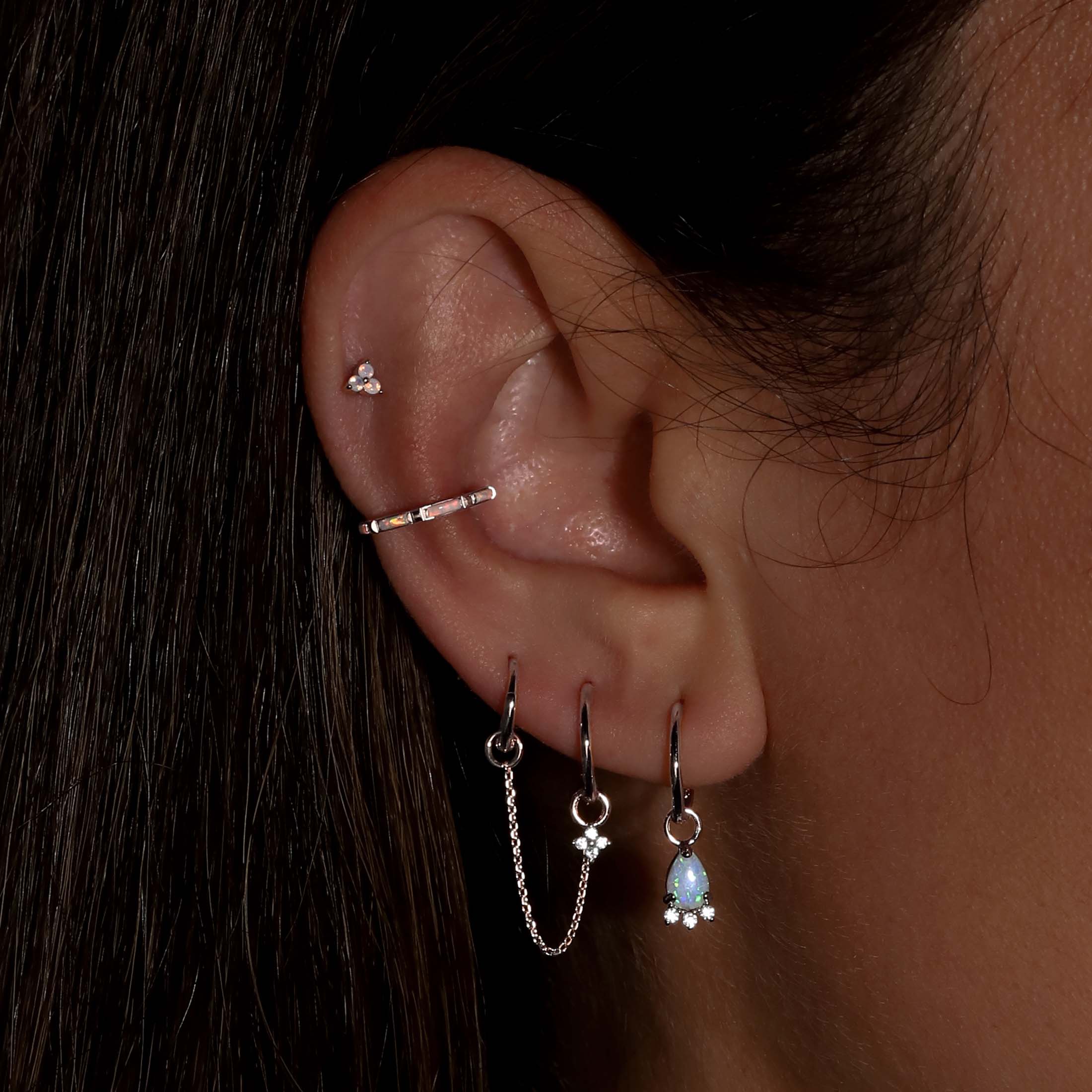 Seduction Opal Helix & Conch Hoop Piercing On Model - Titanium