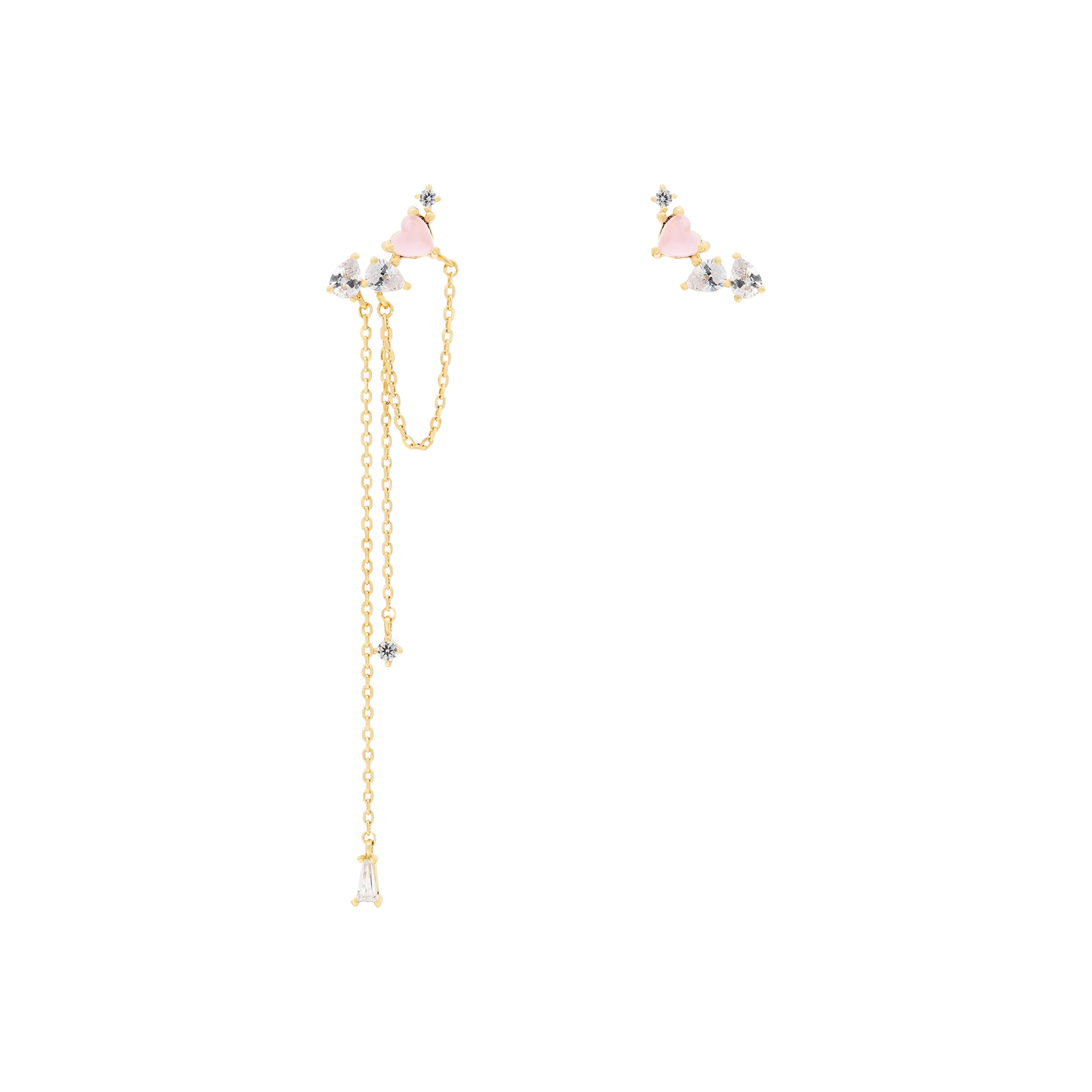 Linger Chain Asymmetric Heart Gemstone Earrings - Gold