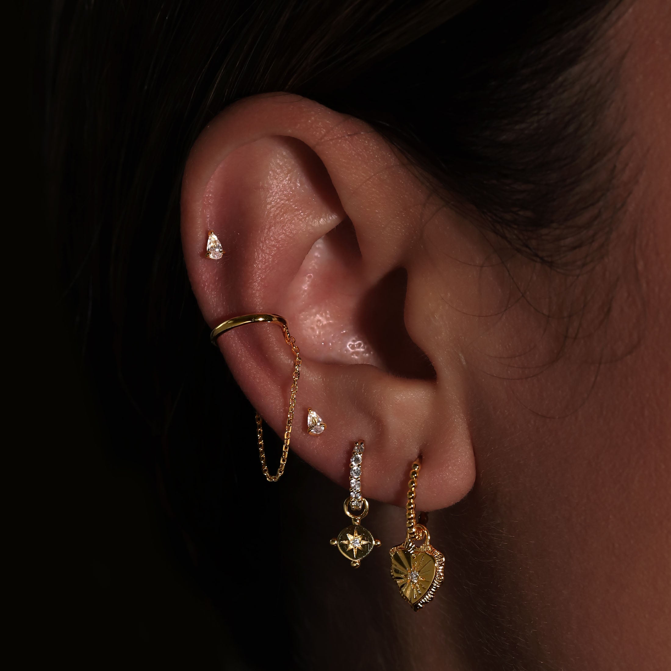 Lithe Teardrop Gemstone Earring Studs On Model - Gold