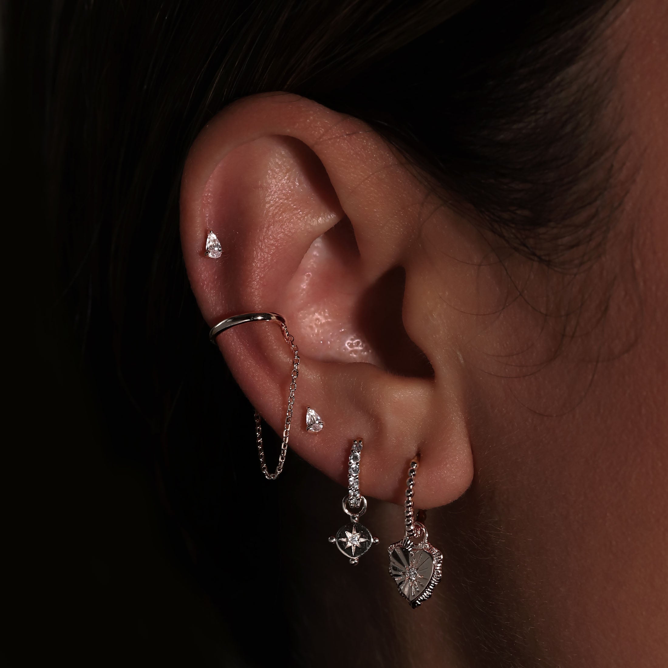 Lithe Teardrop Gemstone Earring Studs On Model - Sterling Silver