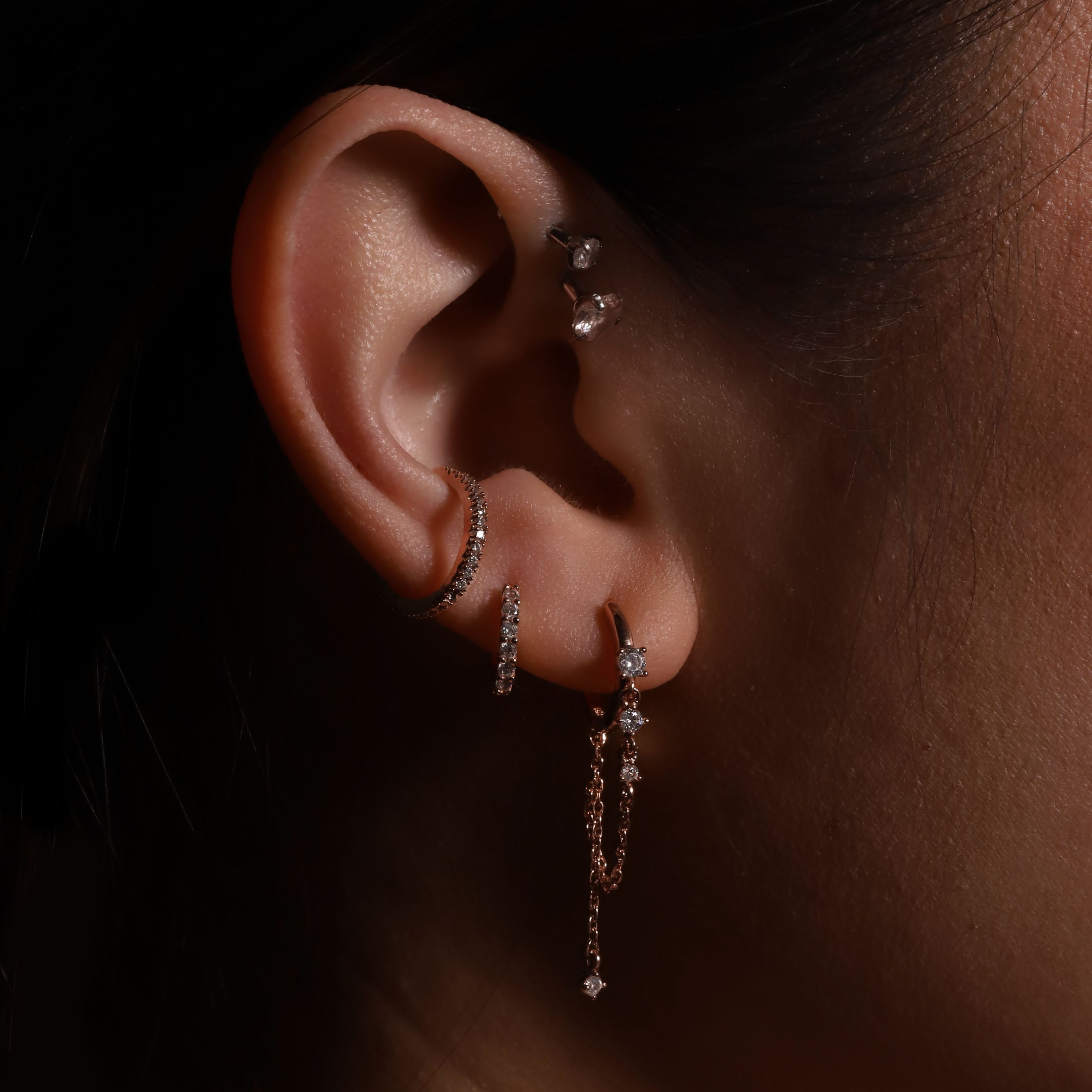 Logic Gemstone Ear Cuff On Model 2 - Rose Gold