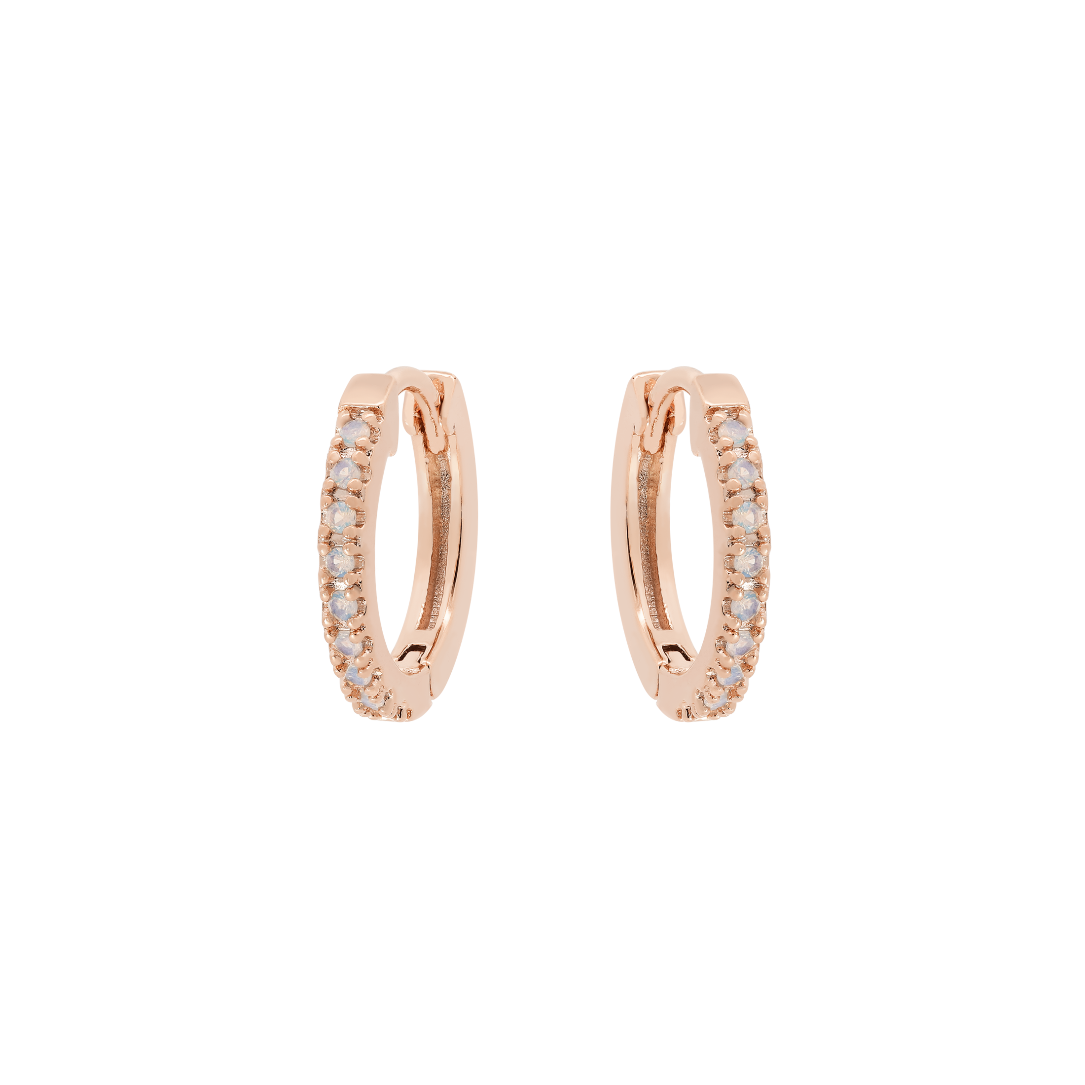 Logic Moonstone Earring Huggie Hoops - Rose Gold