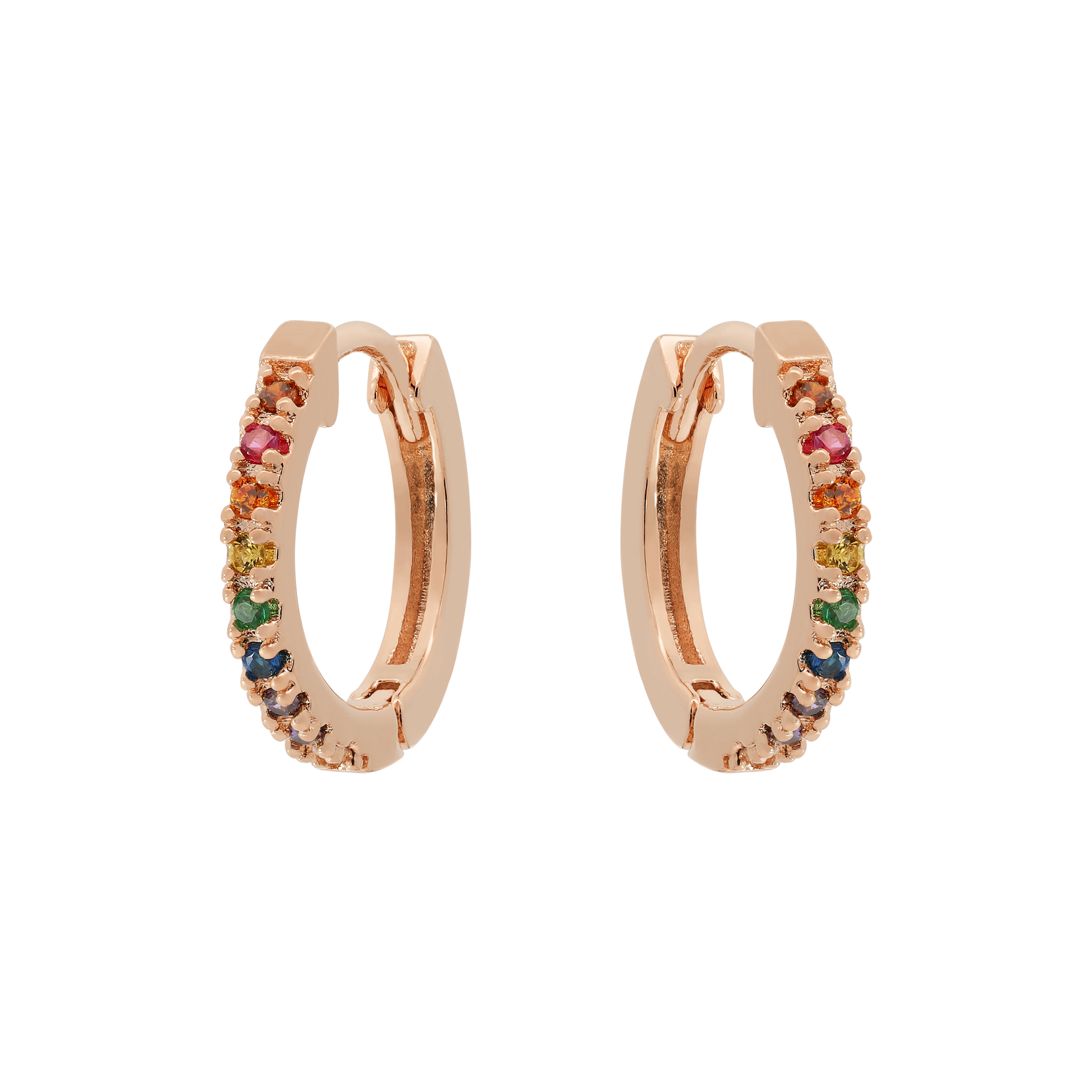 Logic Rainbow Gemstone Huggie Hoop Earrings - Rose Gold
