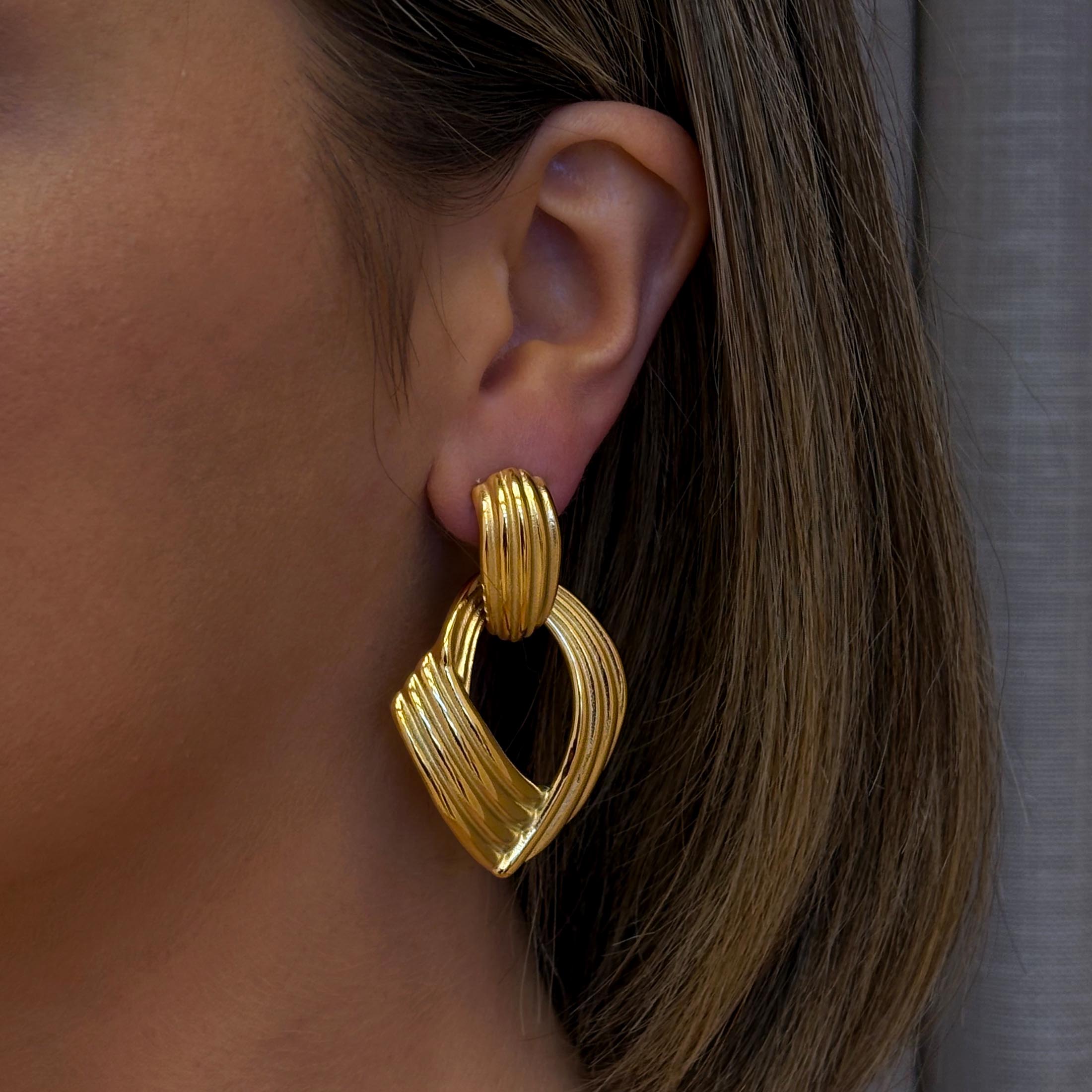 Mabel Statement Textured Earrings On Model - Gold