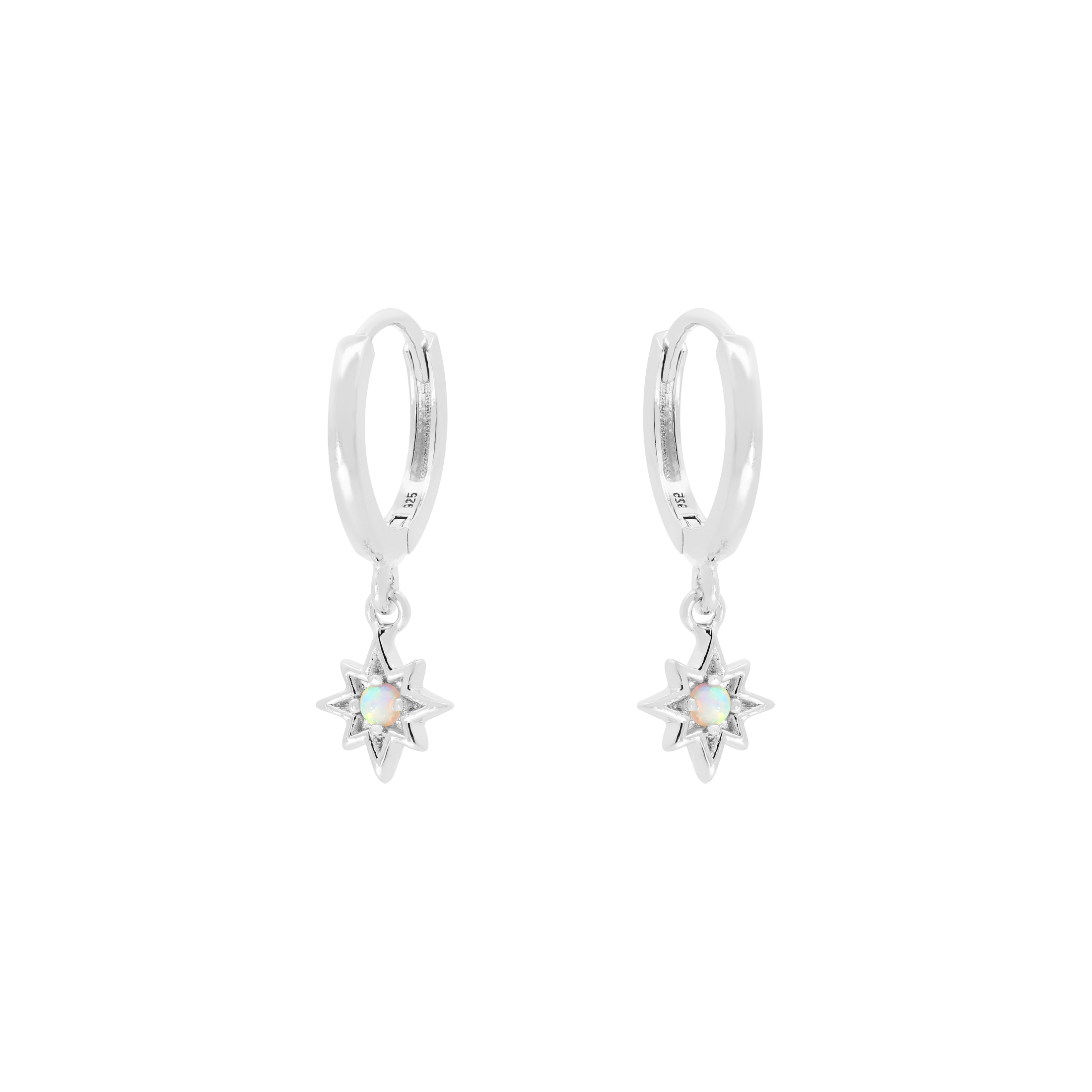 Meteor Star Opal Earring Huggie Hoops - Sterling Silver